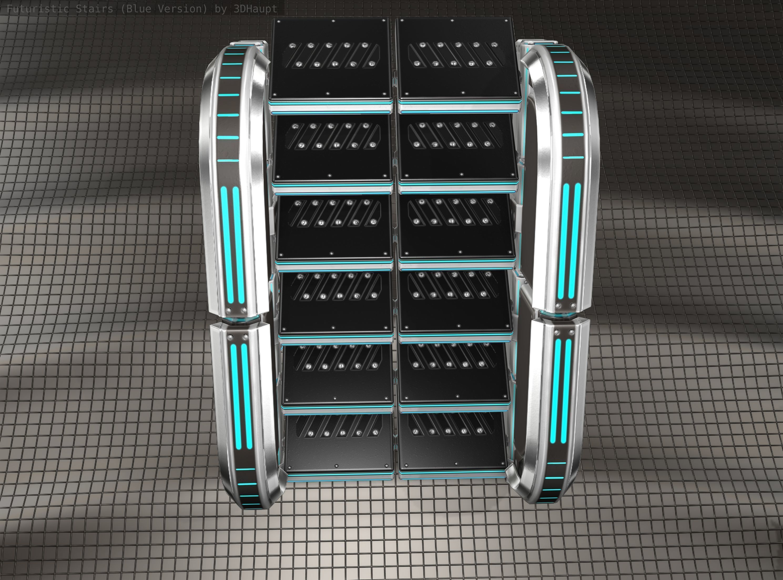 Sci-Fi Stairs - 32- Silver Blue Neon Light Version Low-poly 3D model_16