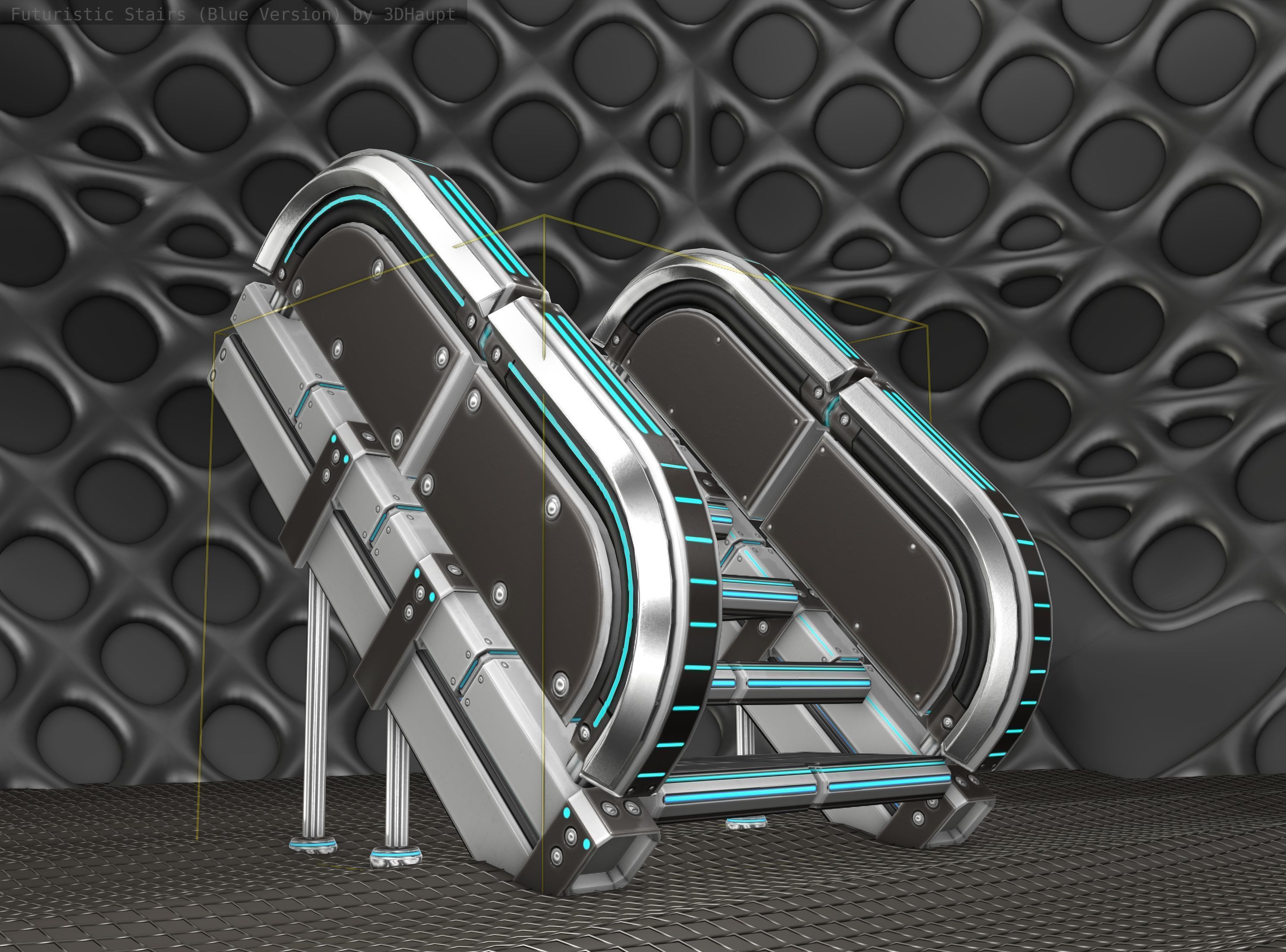 Sci-Fi Stairs - 32- Silver Blue Neon Light Version Low-poly 3D model_23