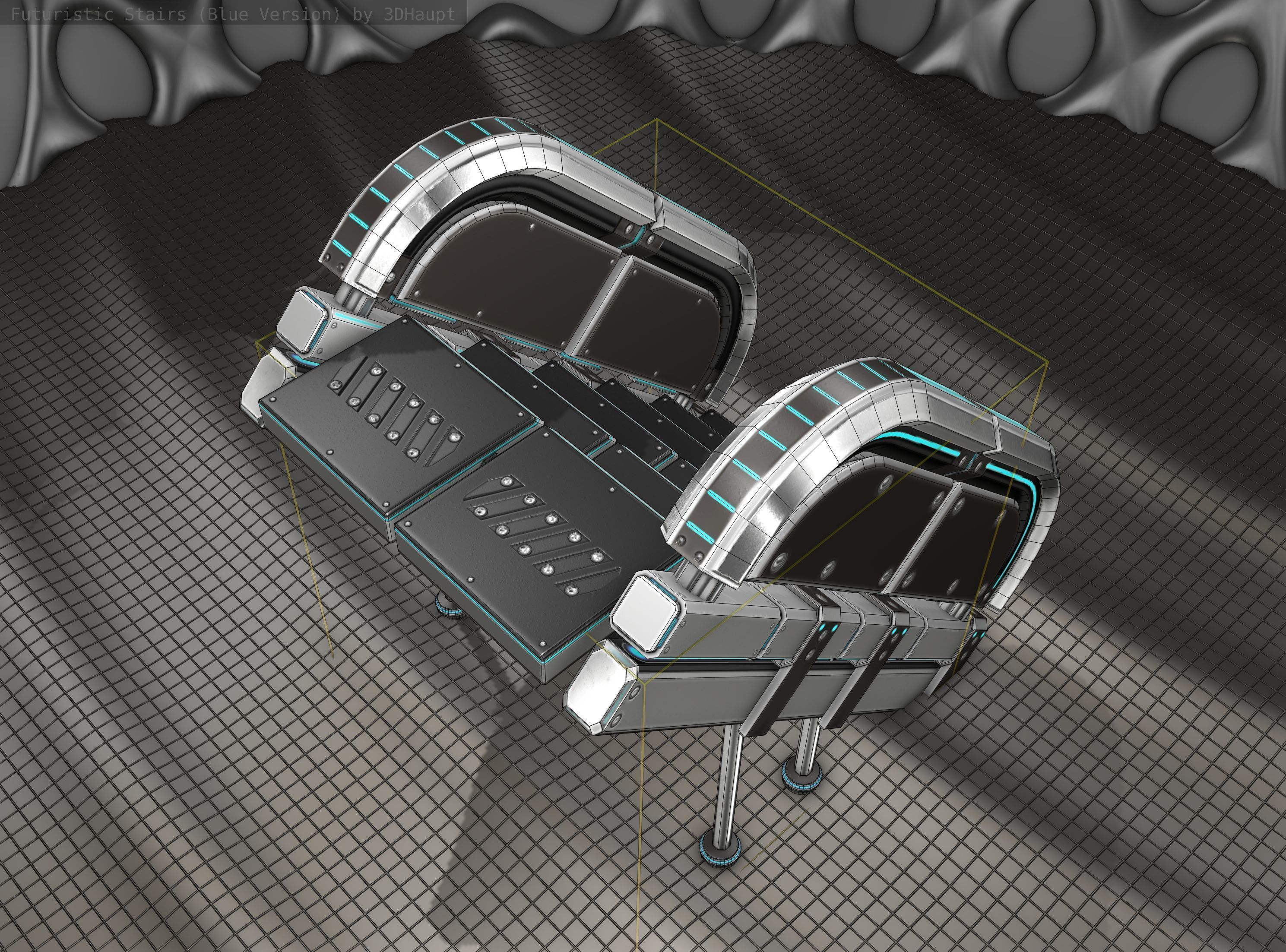 Sci-Fi Stairs - 32- Silver Blue Neon Light Version Low-poly 3D model_19