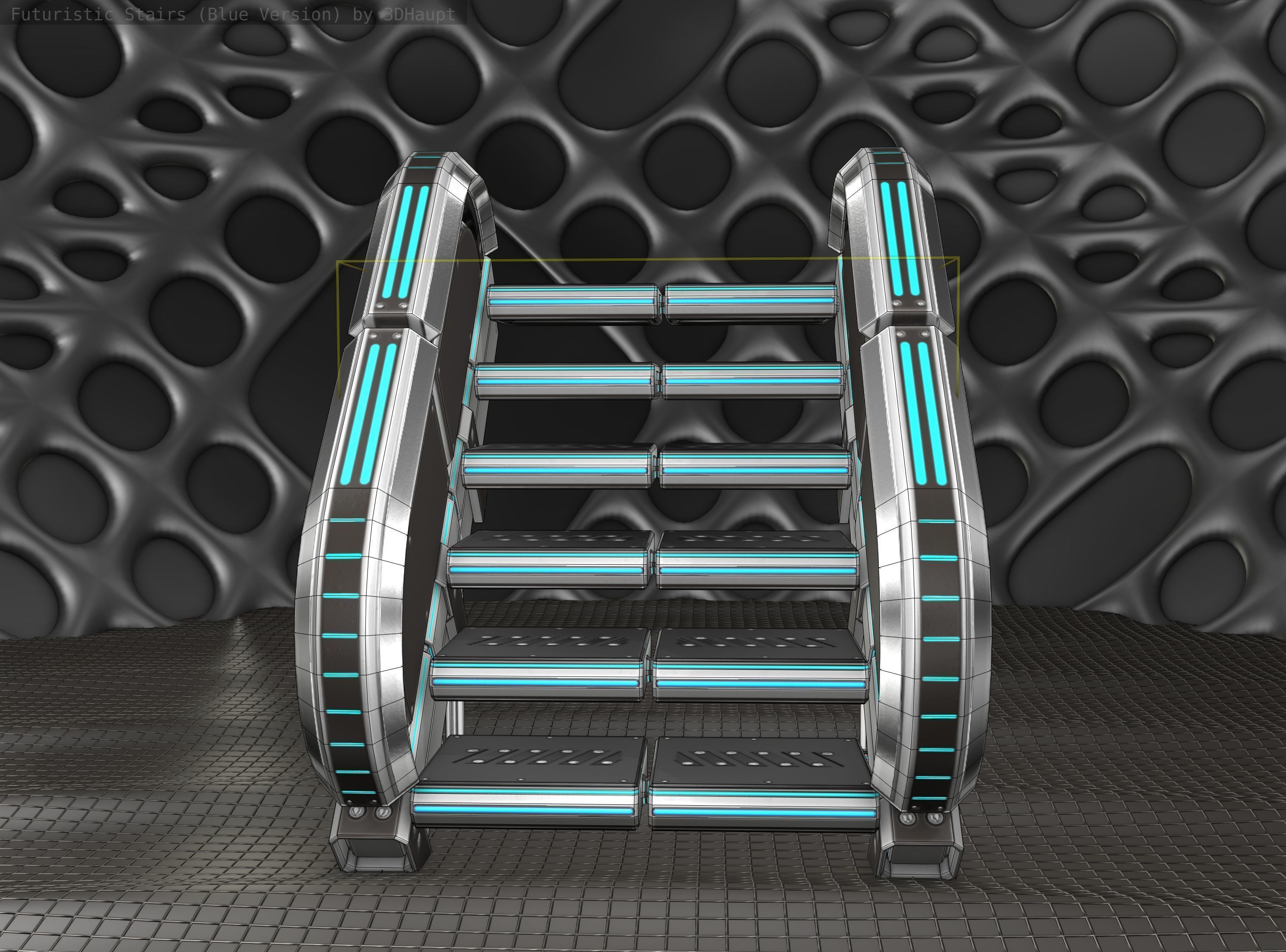 Sci-Fi Stairs - 32- Silver Blue Neon Light Version Low-poly 3D model_15