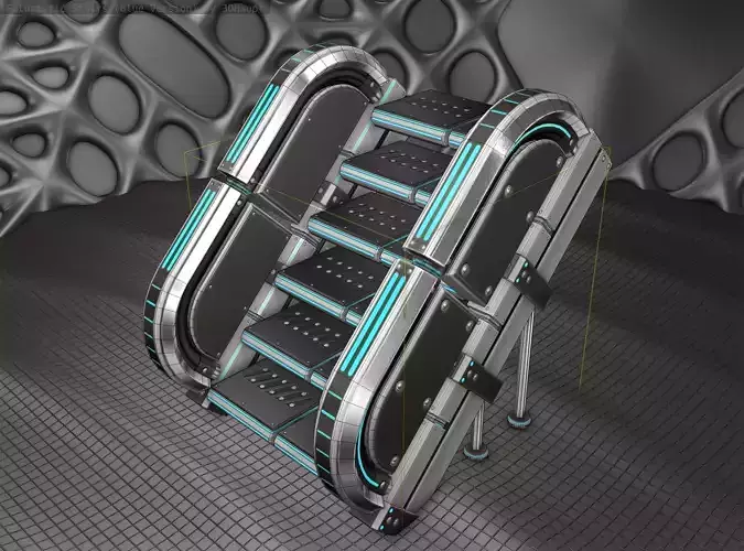 Sci-Fi Stairs - 32- Silver Blue Neon Light Version