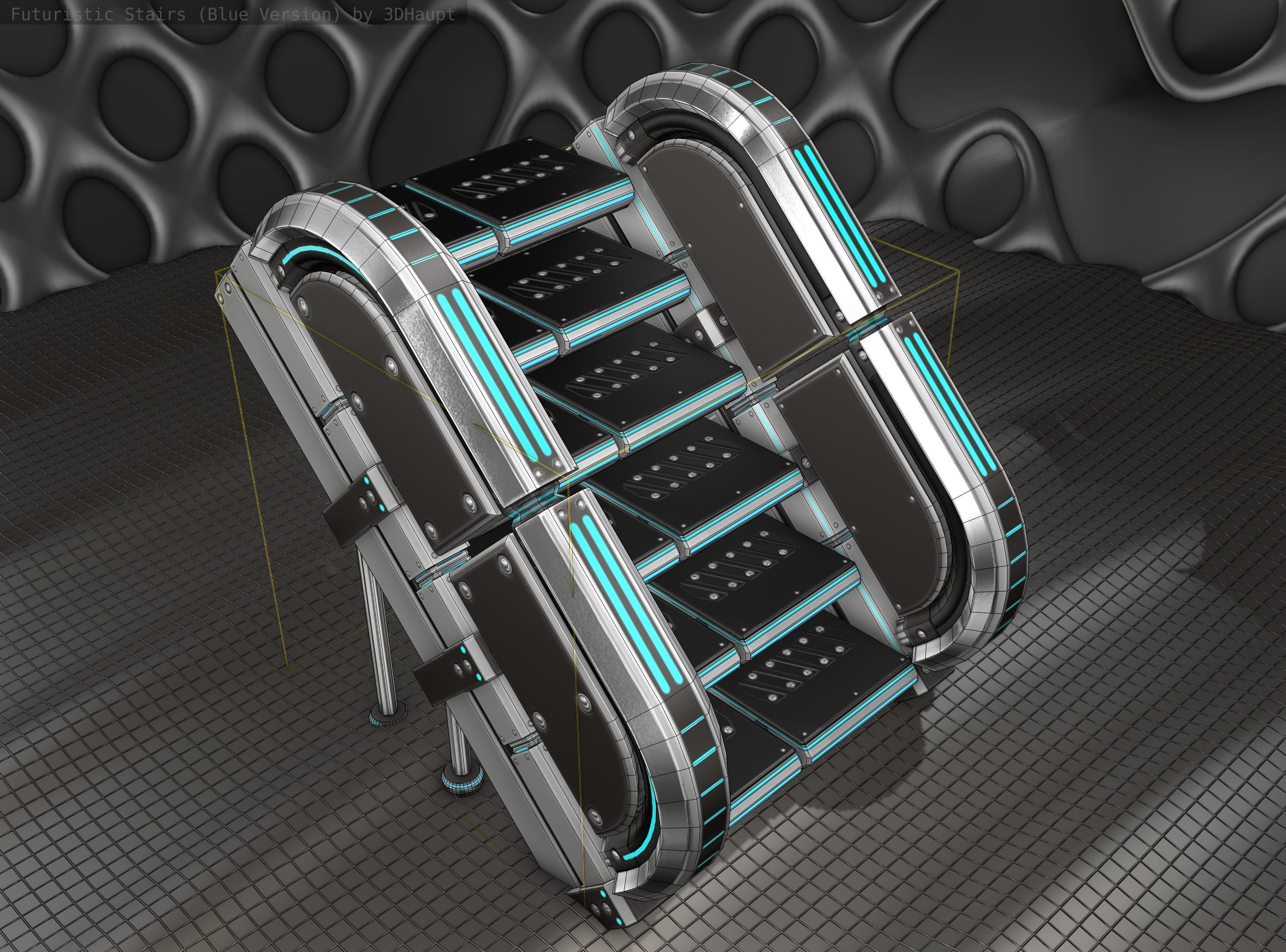 Sci-Fi Stairs - 32- Silver Blue Neon Light Version Low-poly 3D model_8