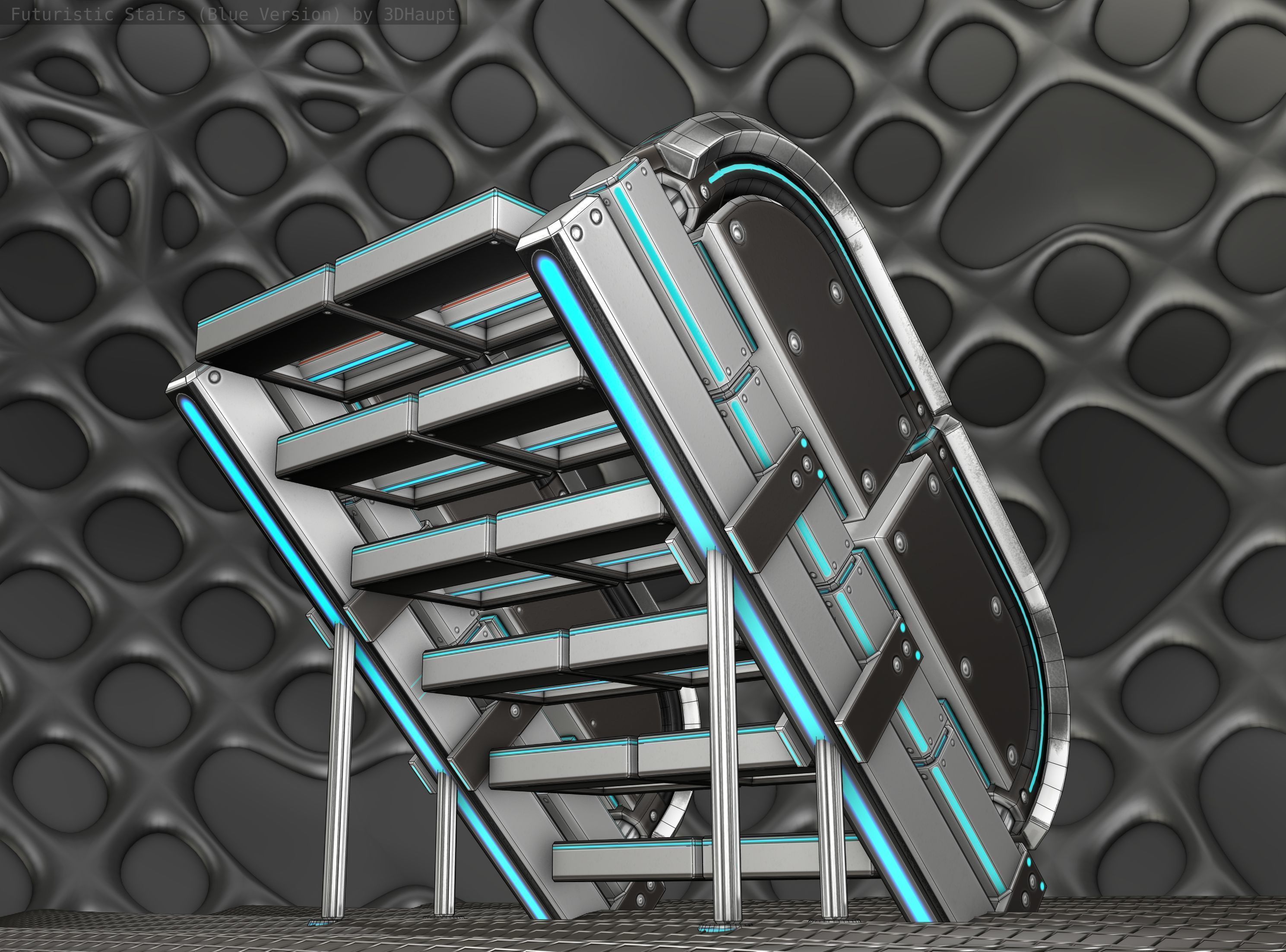 Sci-Fi Stairs - 32- Silver Blue Neon Light Version Low-poly 3D model_22