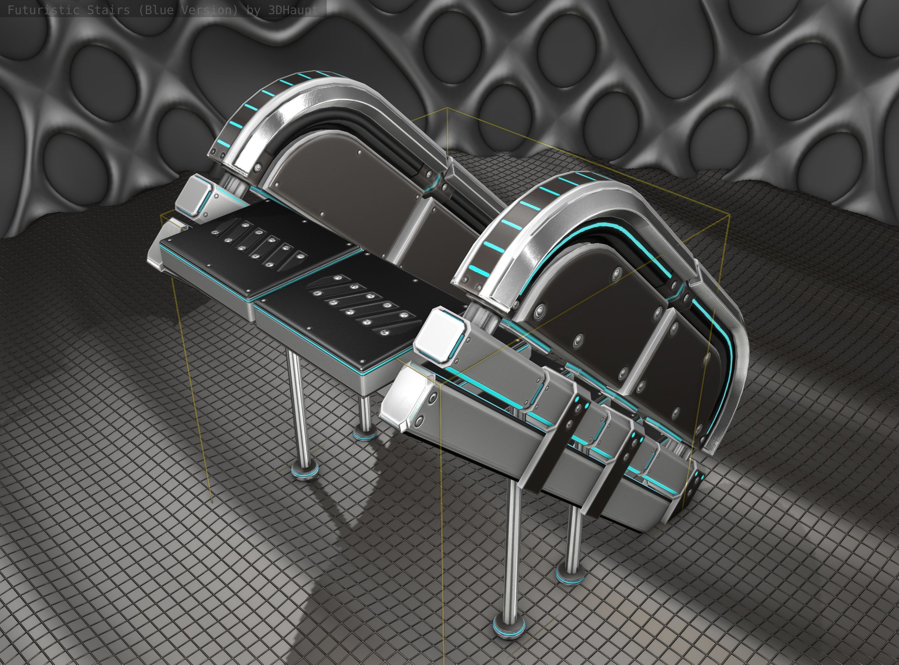 Sci-Fi Stairs - 32- Silver Blue Neon Light Version Low-poly 3D model_6