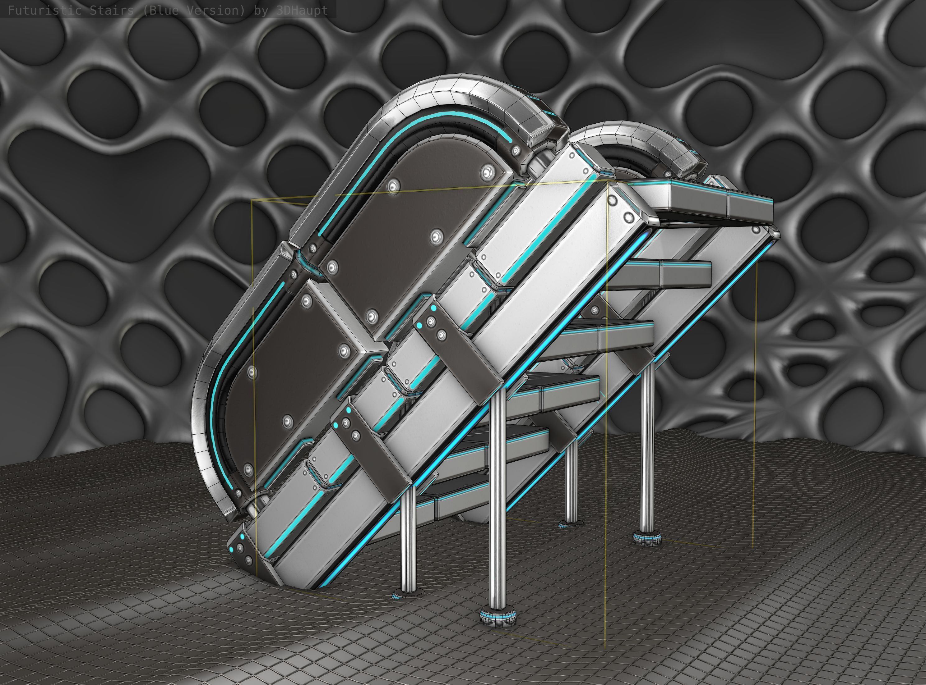 Sci-Fi Stairs - 32- Silver Blue Neon Light Version Low-poly 3D model_11