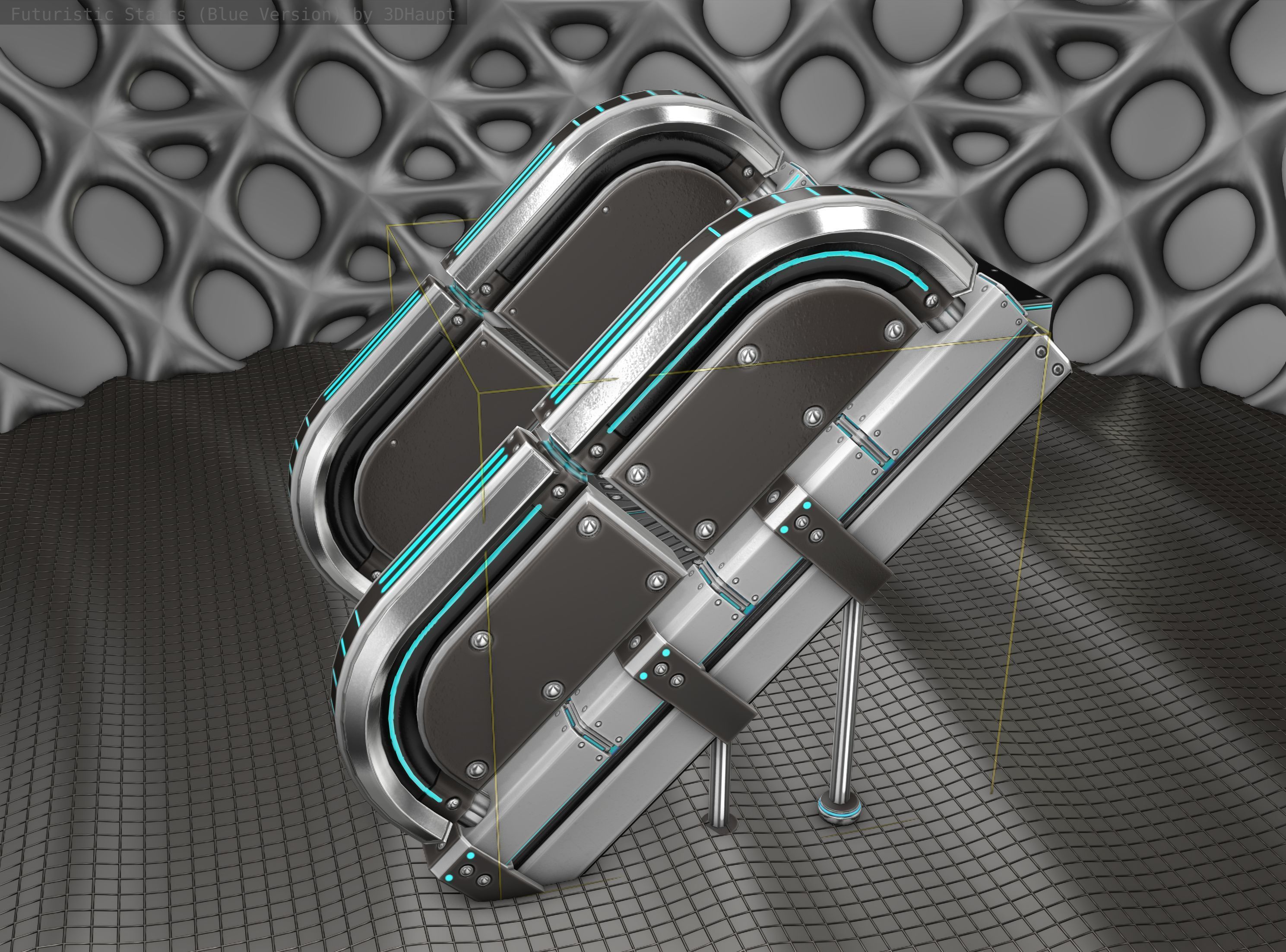 Sci-Fi Stairs - 32- Silver Blue Neon Light Version Low-poly 3D model_25