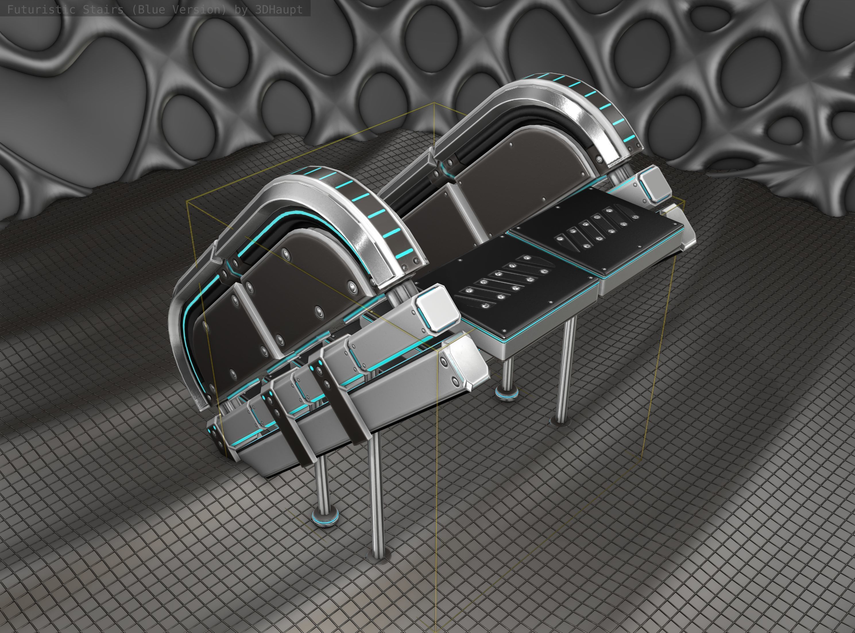 Sci-Fi Stairs - 32- Silver Blue Neon Light Version Low-poly 3D model_4