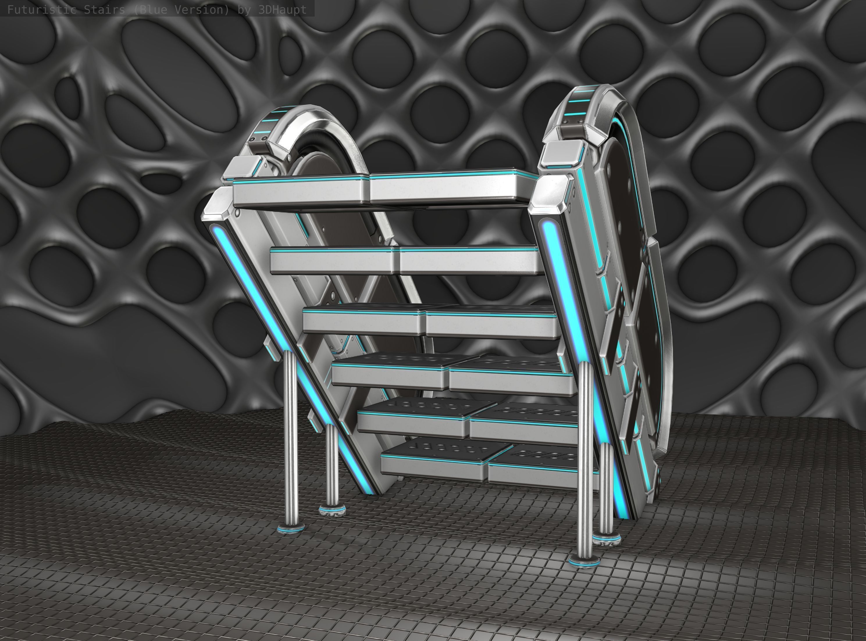 Sci-Fi Stairs - 32- Silver Blue Neon Light Version Low-poly 3D model_12
