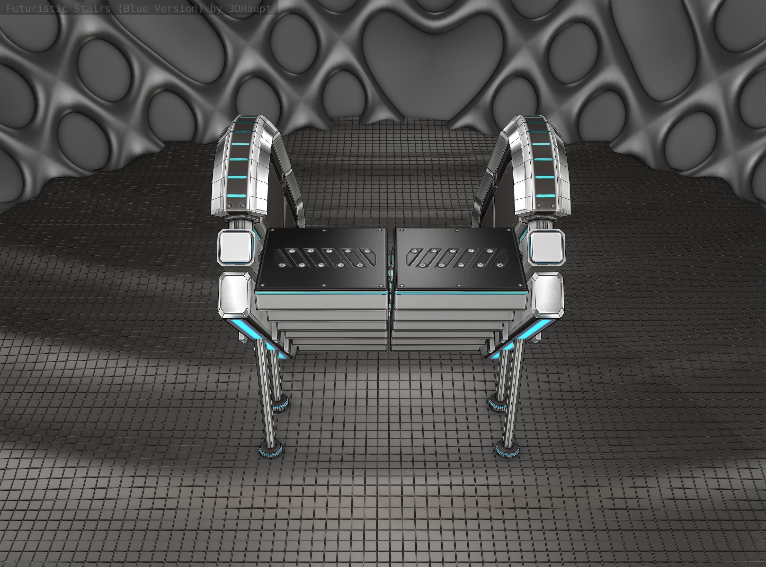 Sci-Fi Stairs - 32- Silver Blue Neon Light Version Low-poly 3D model_5