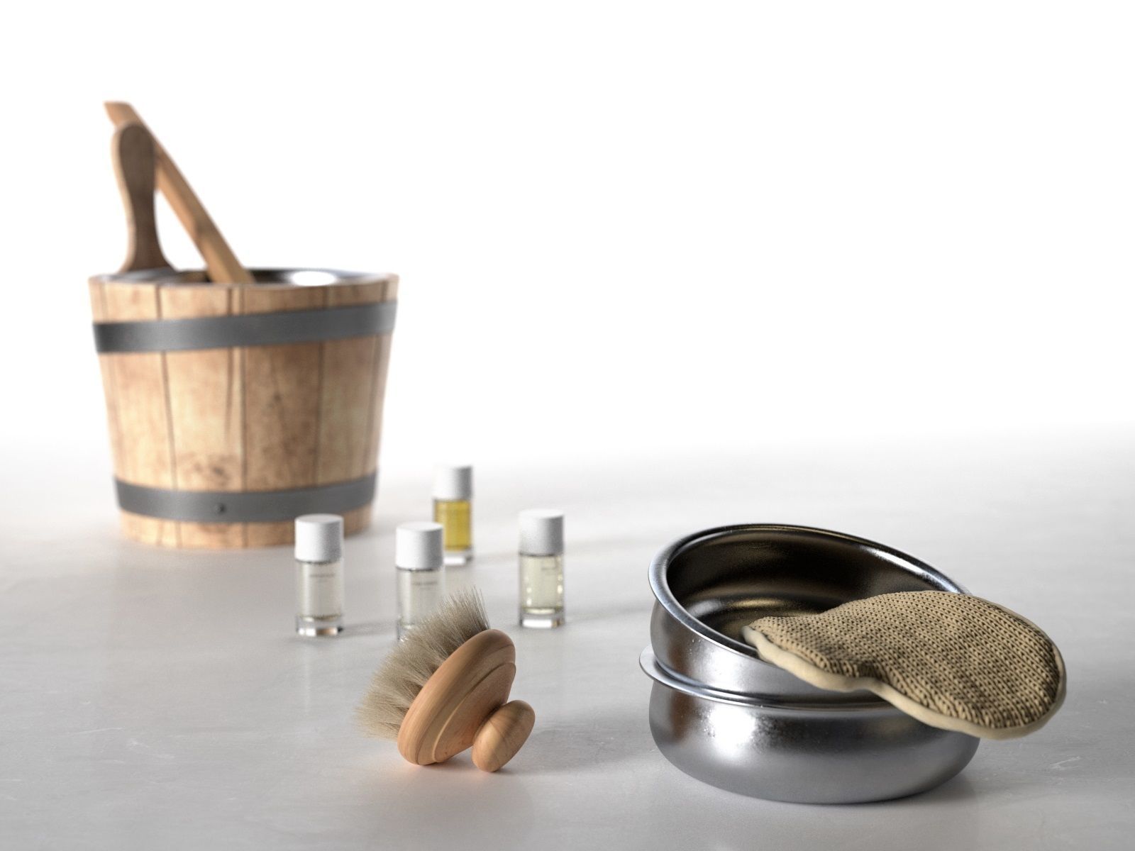 Sauna Bucket with Bath Accessories 3D model_1