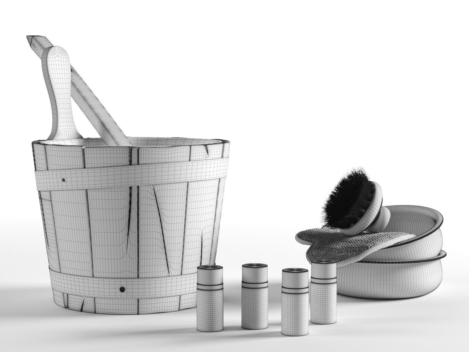 Sauna Bucket with Bath Accessories 3D model_3