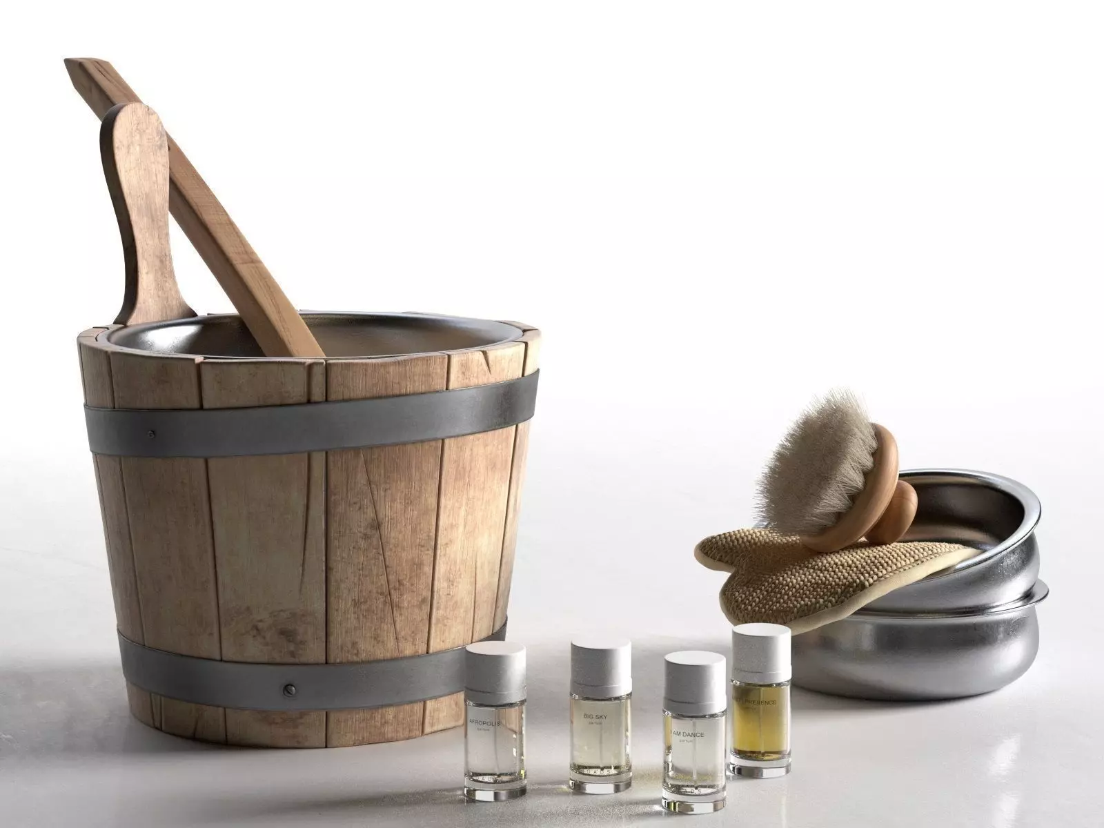 Sauna Bucket with Bath Accessories 3D model_0