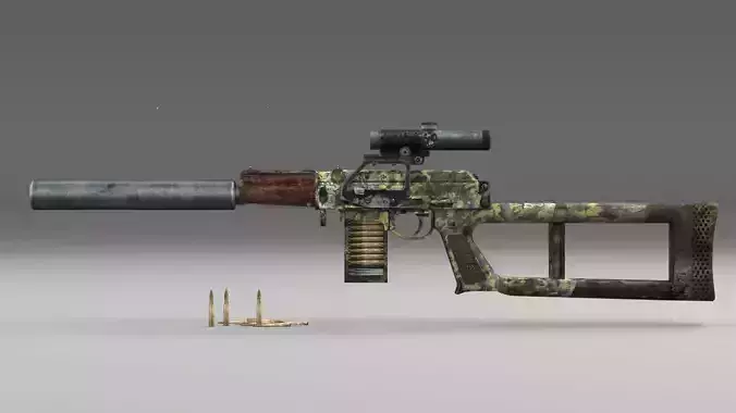 Sniper assault rifle with scope Low-poly 3D model
