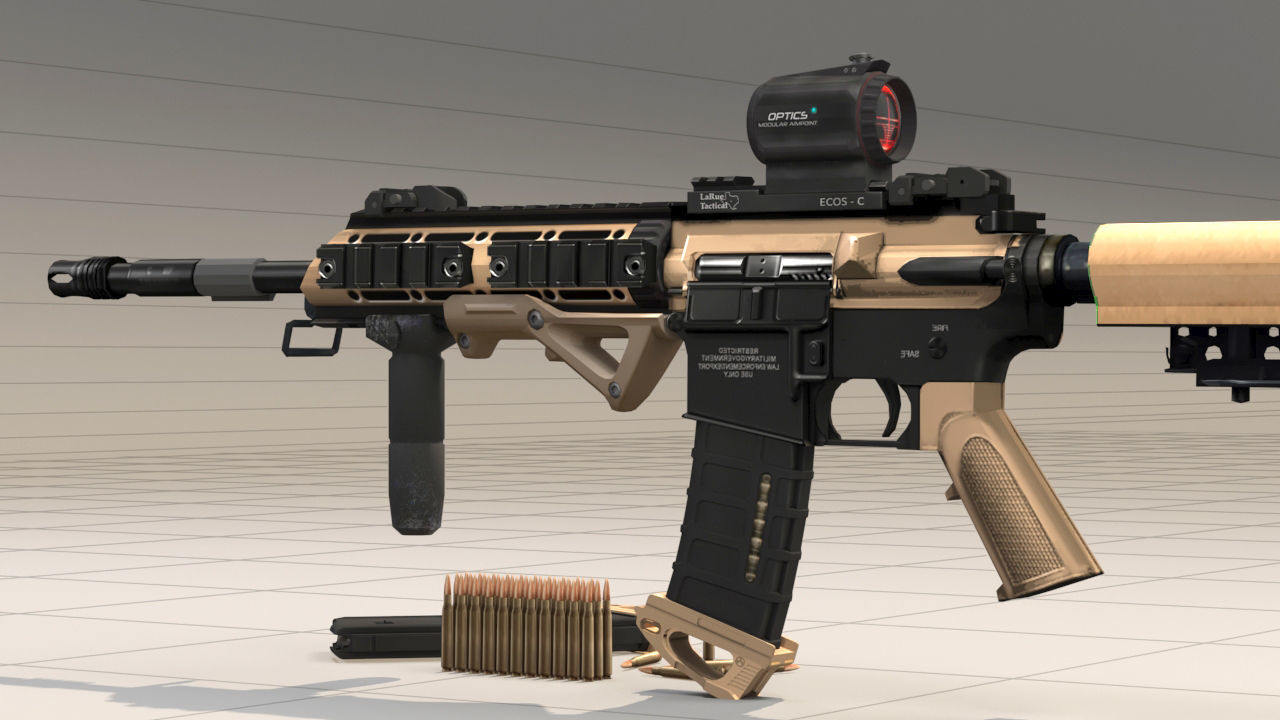 Rifle model AR15 Low-poly 3D model_9