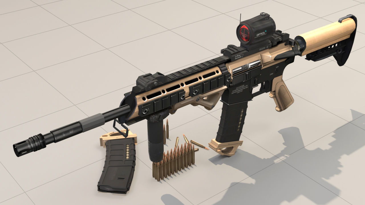 Rifle model AR15 Low-poly 3D model_6
