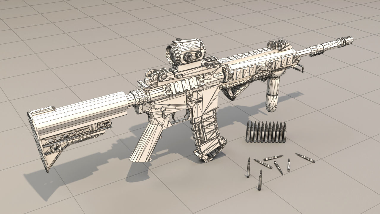 Rifle model AR15 Low-poly 3D model_17