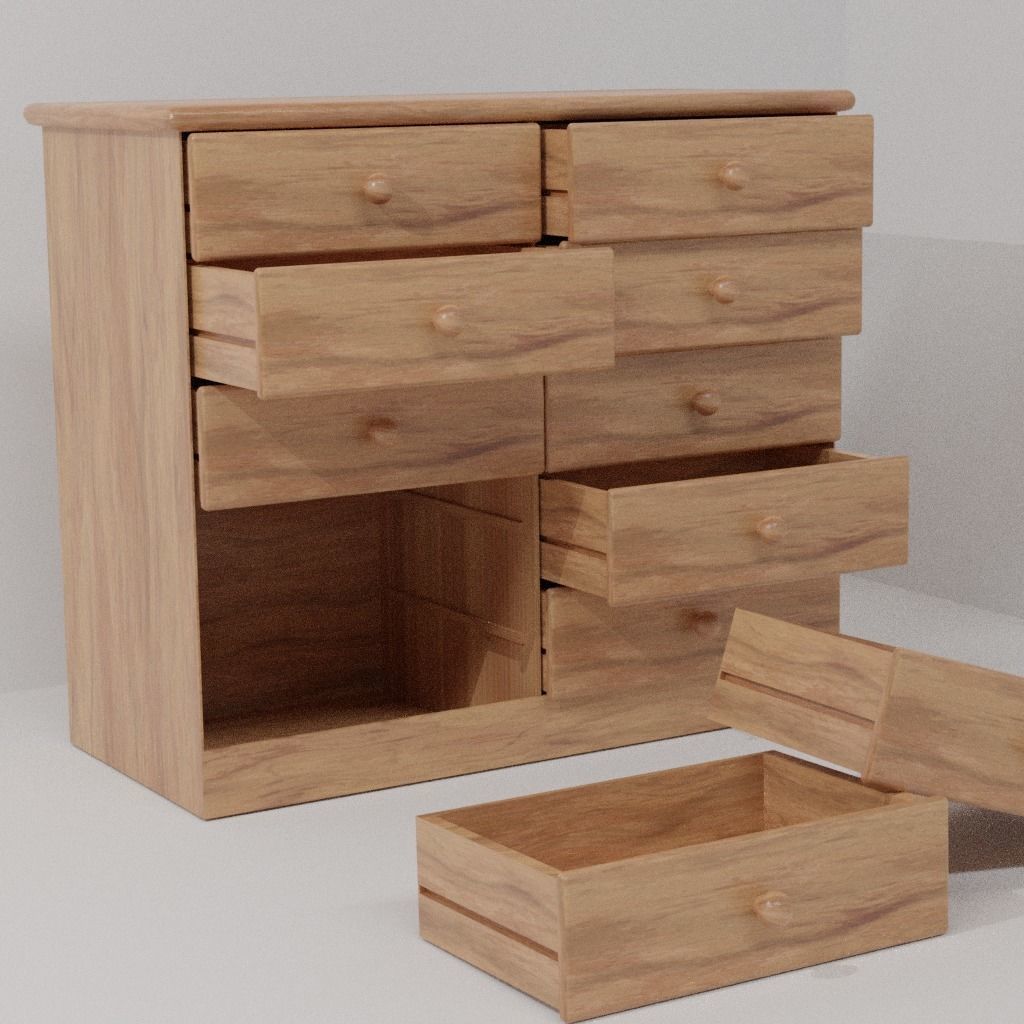 Cabinet wooden chest of drawers 3D model_1