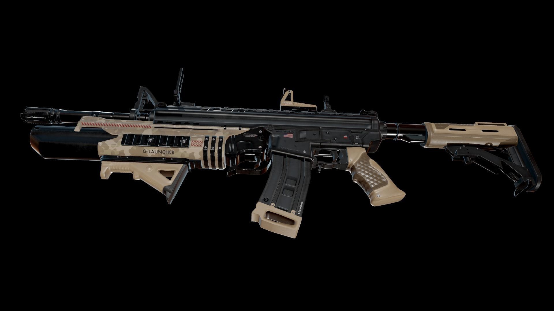 Modern Assault Rifle Low-poly 3D model_5