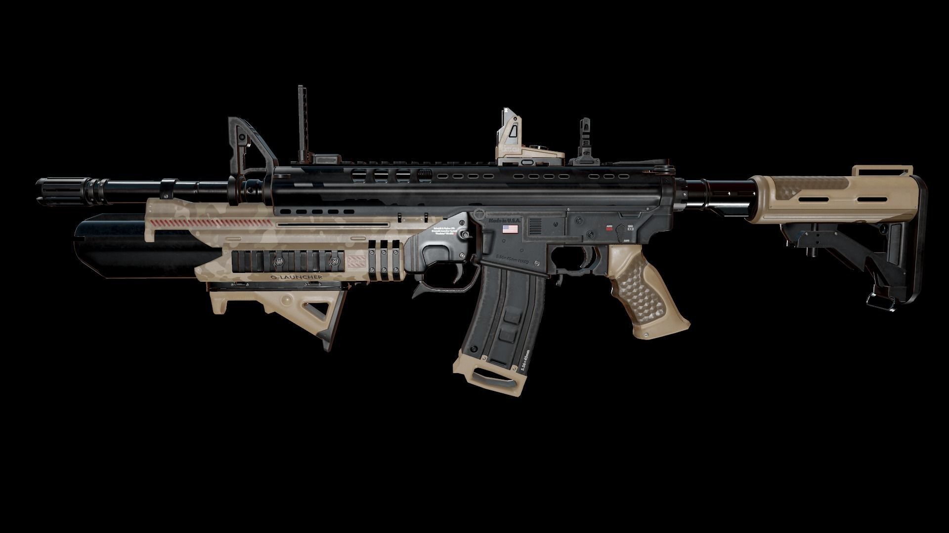 Modern Assault Rifle Low-poly 3D model_2