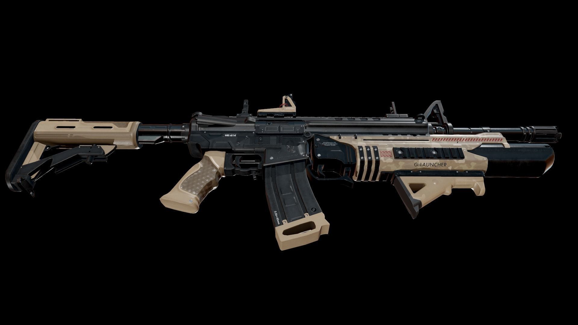 Modern Assault Rifle Low-poly 3D model_7