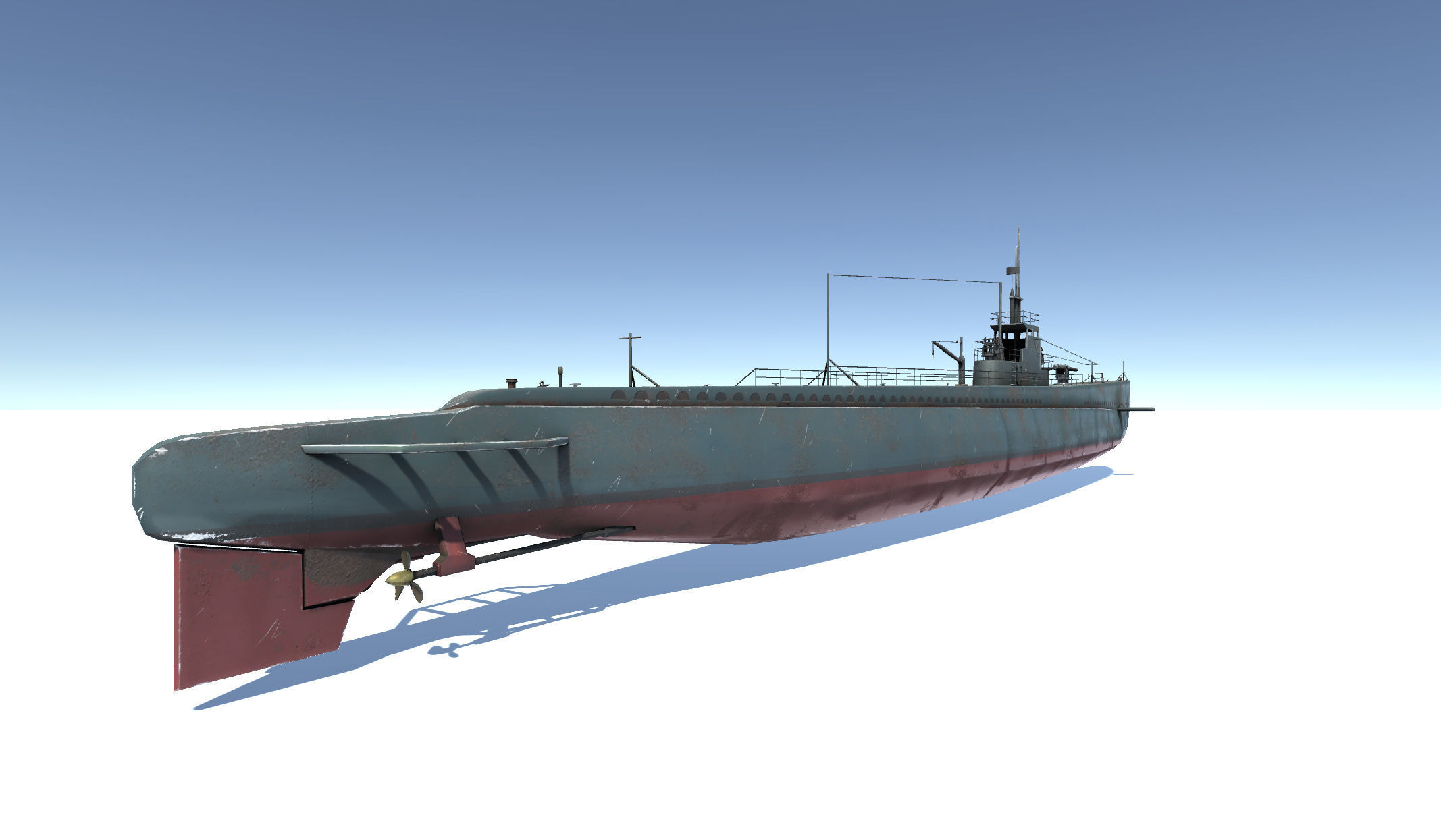 Old Submarine Low-poly 3D model_2
