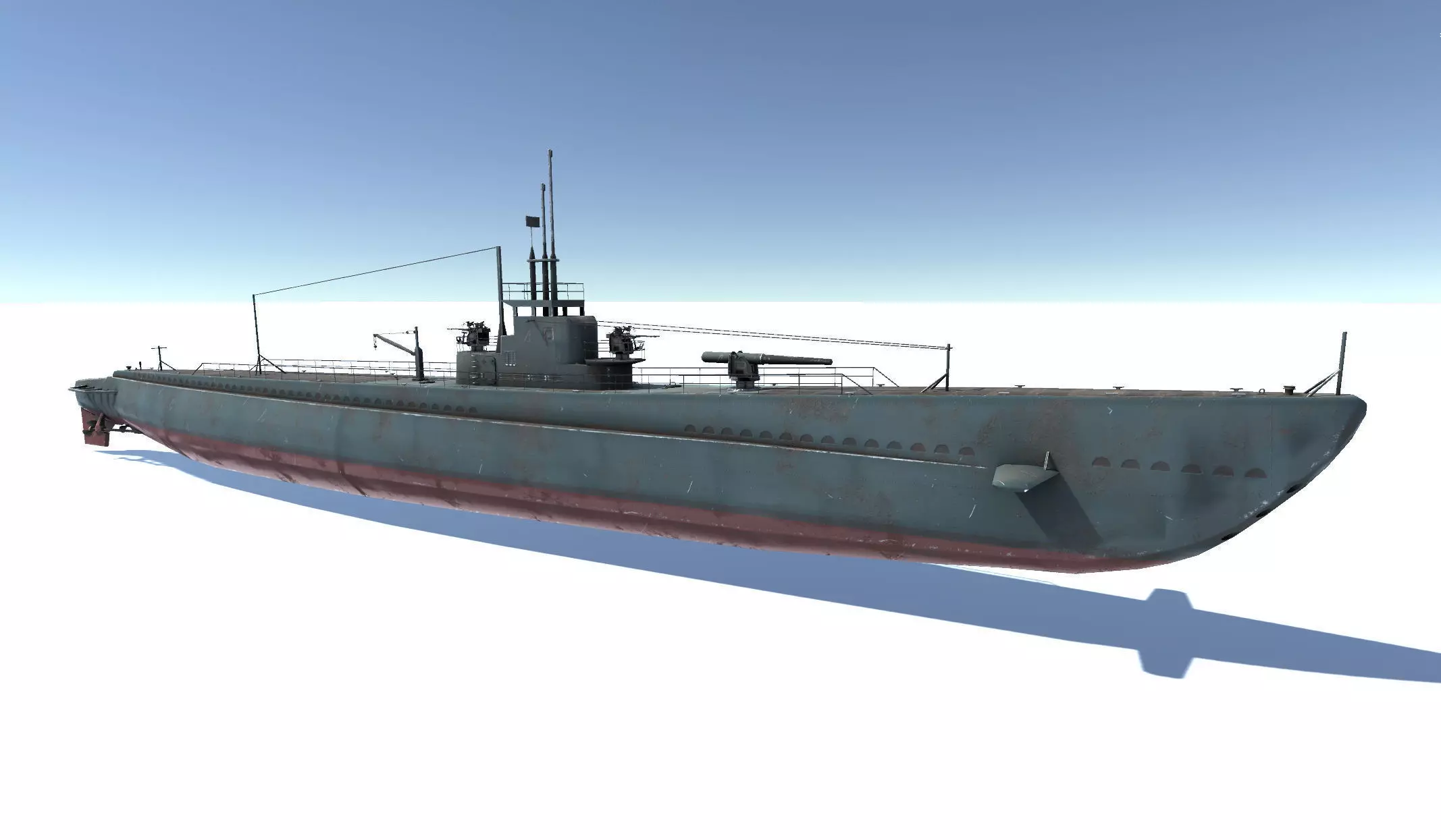 Old Submarine Low-poly 3D model_0