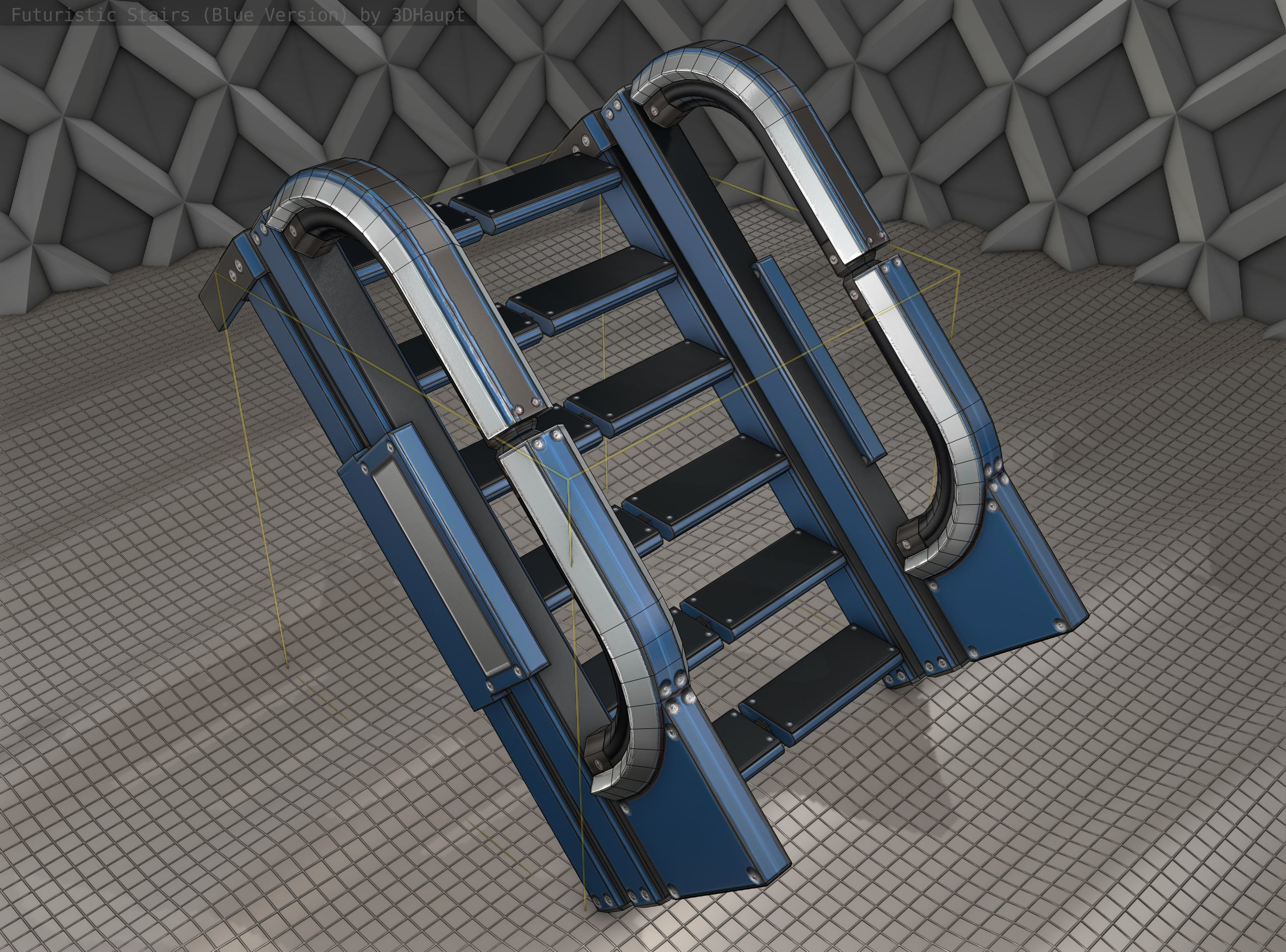 Sci-Fi Stairs - 2 - Blue Version  Low-poly 3D model_5