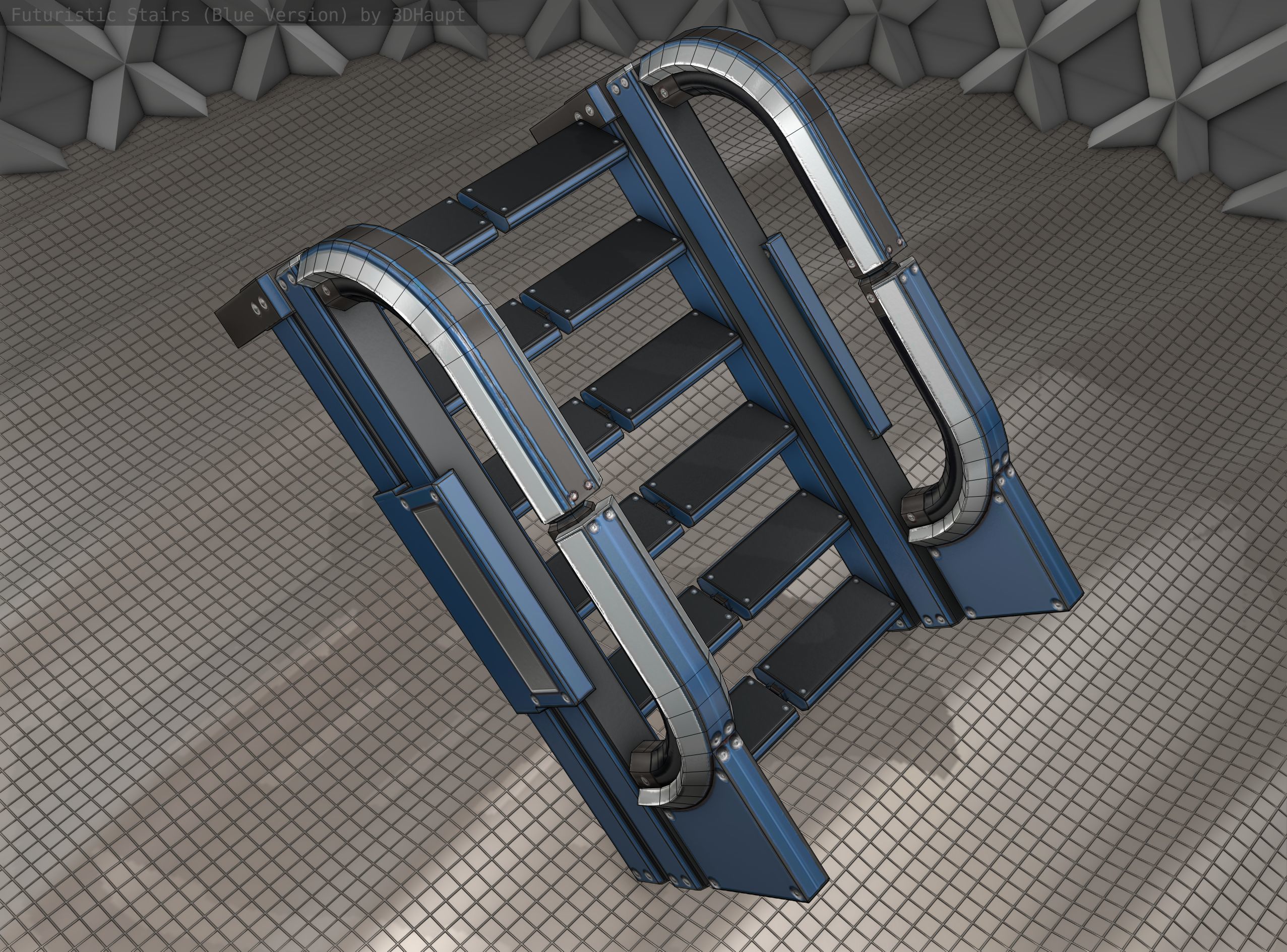 Sci-Fi Stairs - 2 - Blue Version  Low-poly 3D model_18
