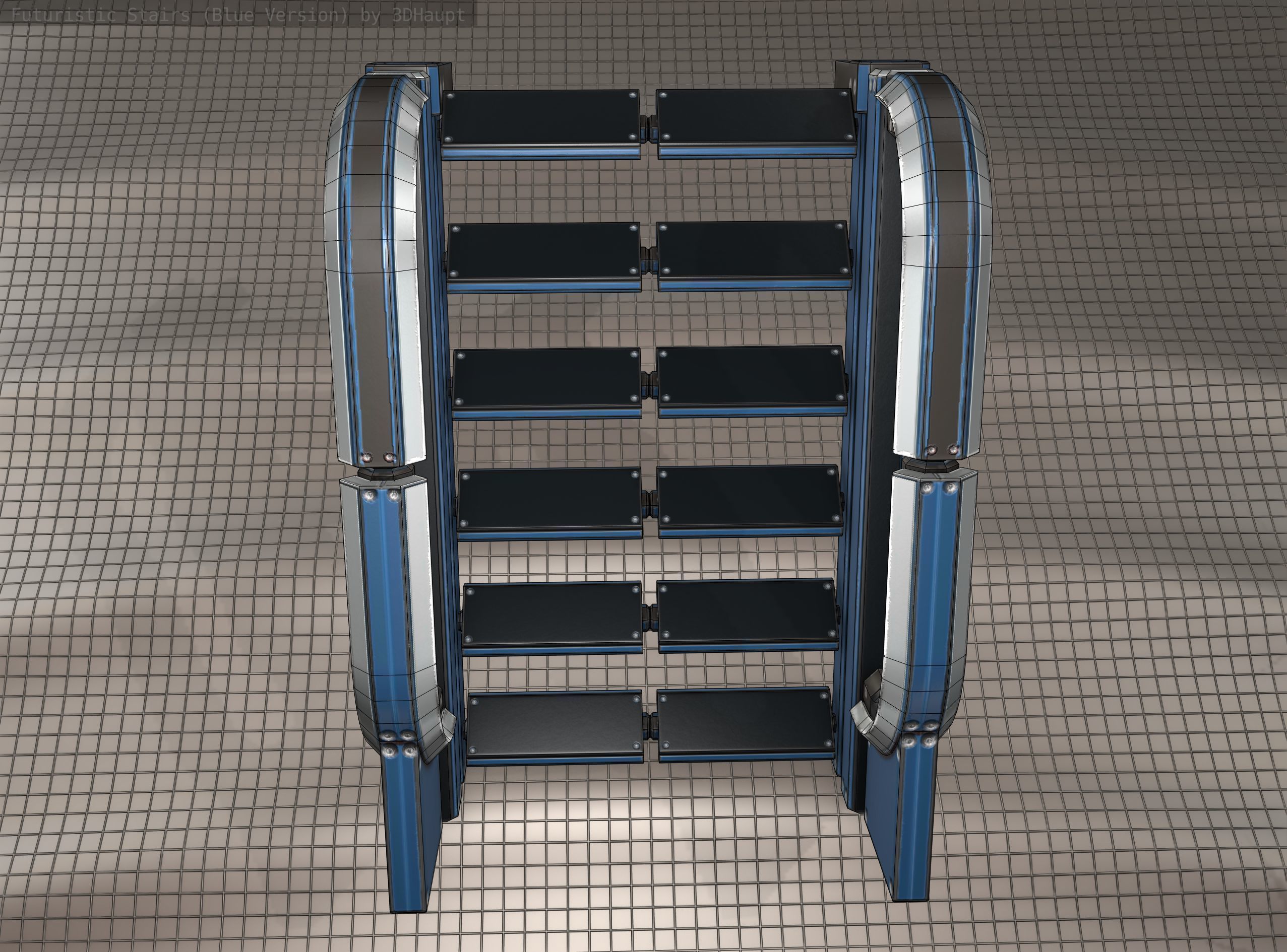 Sci-Fi Stairs - 2 - Blue Version  Low-poly 3D model_14