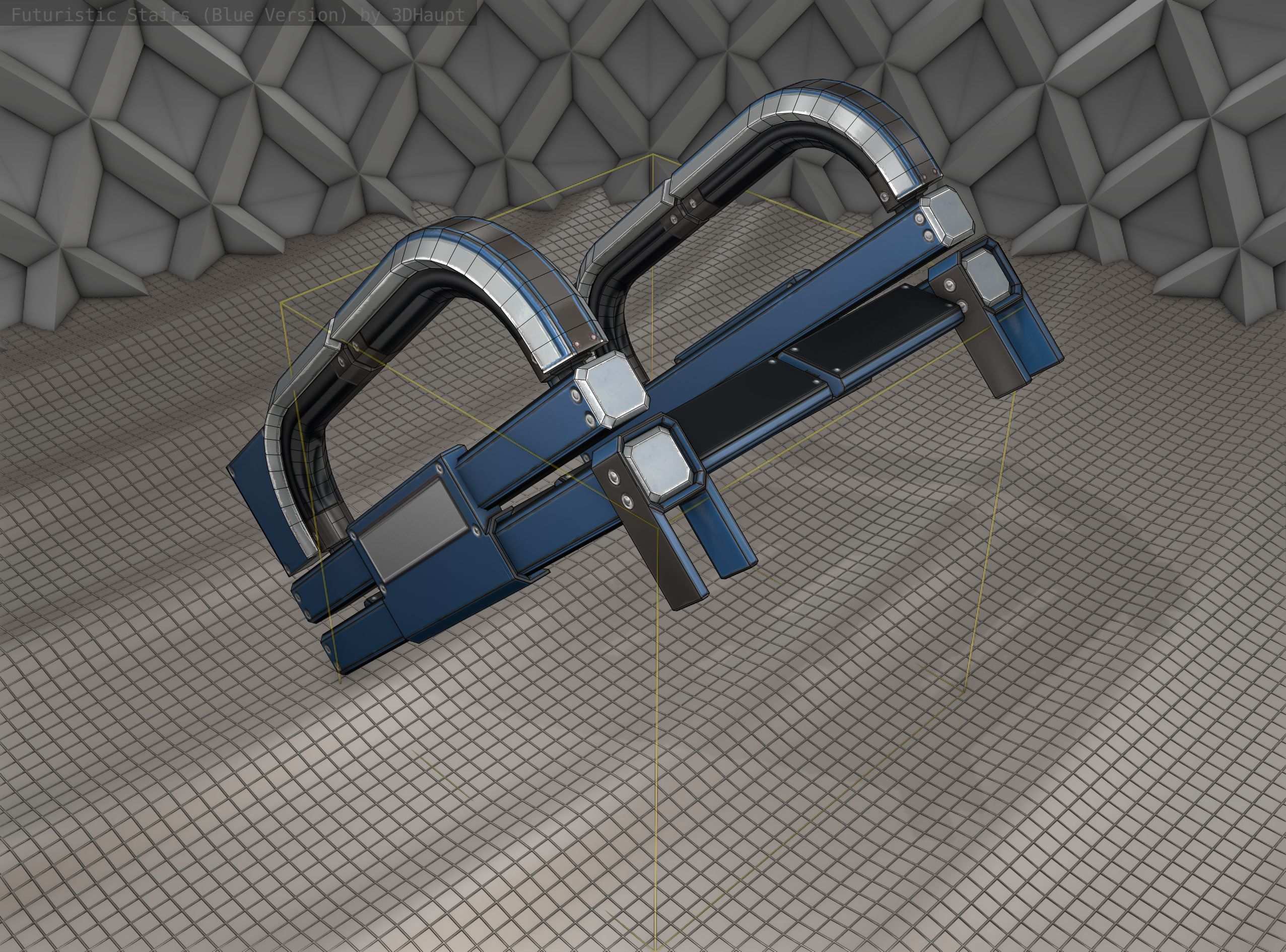 Sci-Fi Stairs - 2 - Blue Version  Low-poly 3D model_1