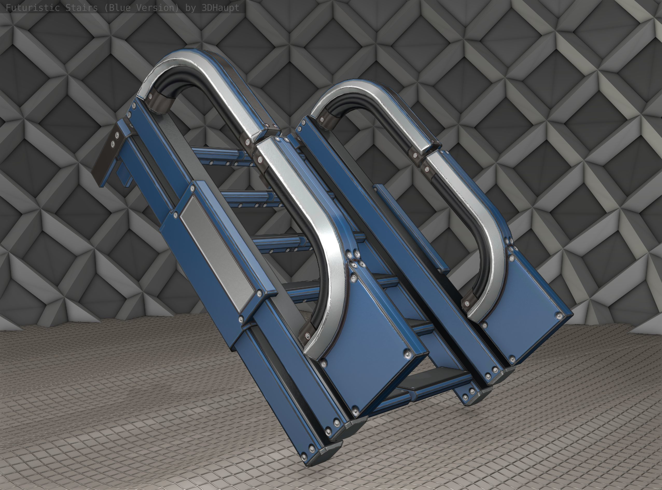 Sci-Fi Stairs - 2 - Blue Version  Low-poly 3D model_12
