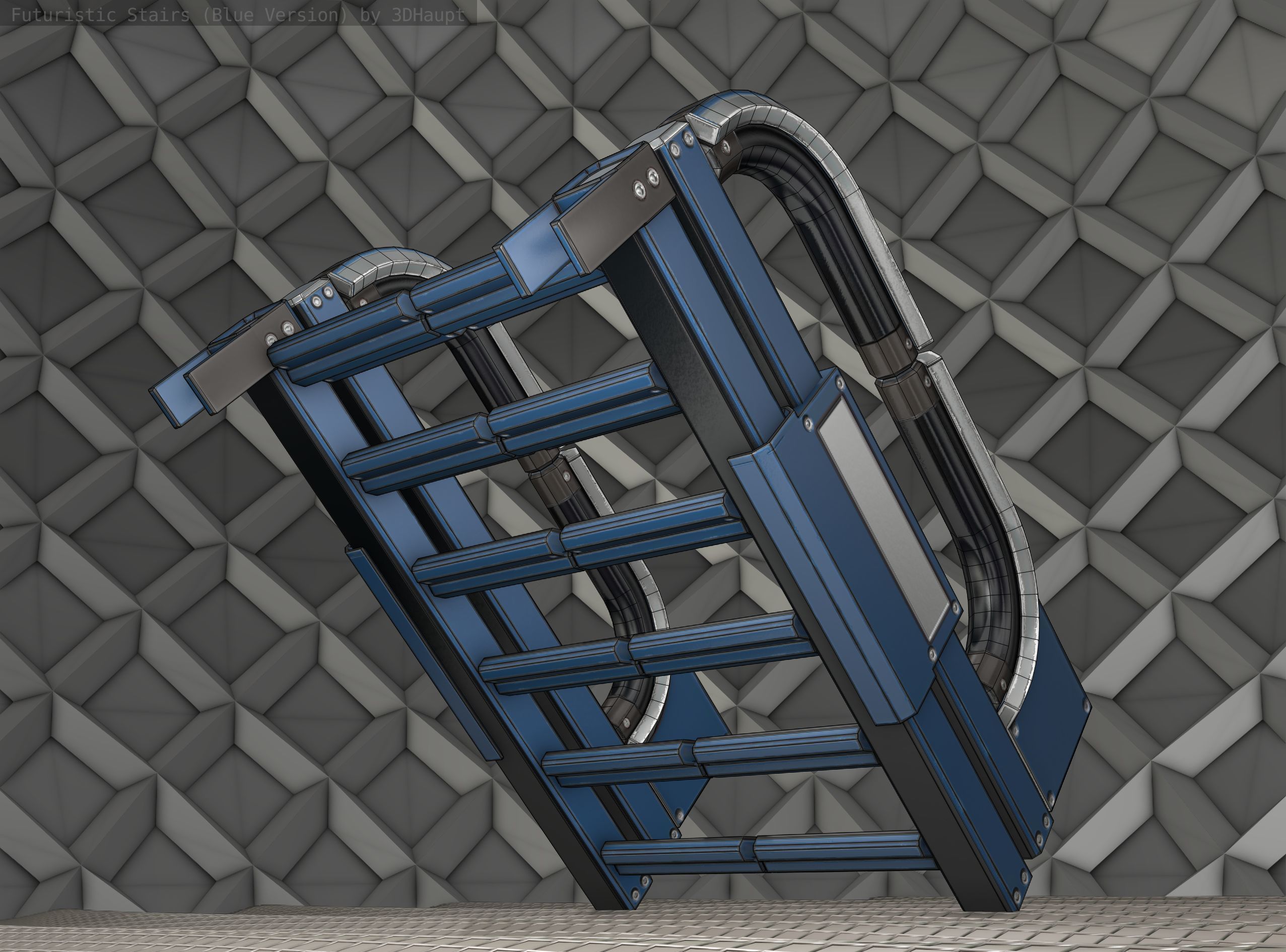 Sci-Fi Stairs - 2 - Blue Version  Low-poly 3D model_20