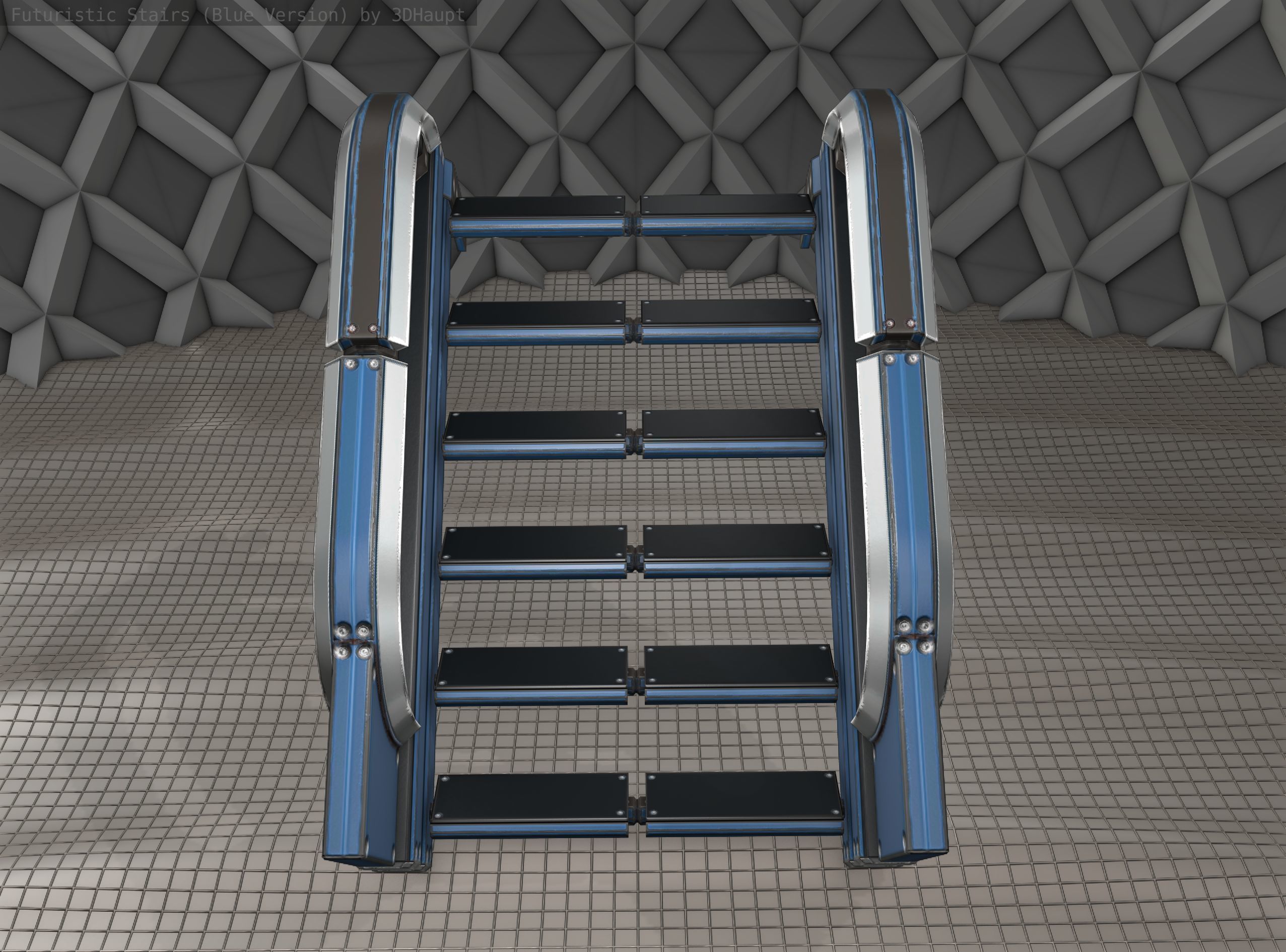 Sci-Fi Stairs - 2 - Blue Version  Low-poly 3D model_6