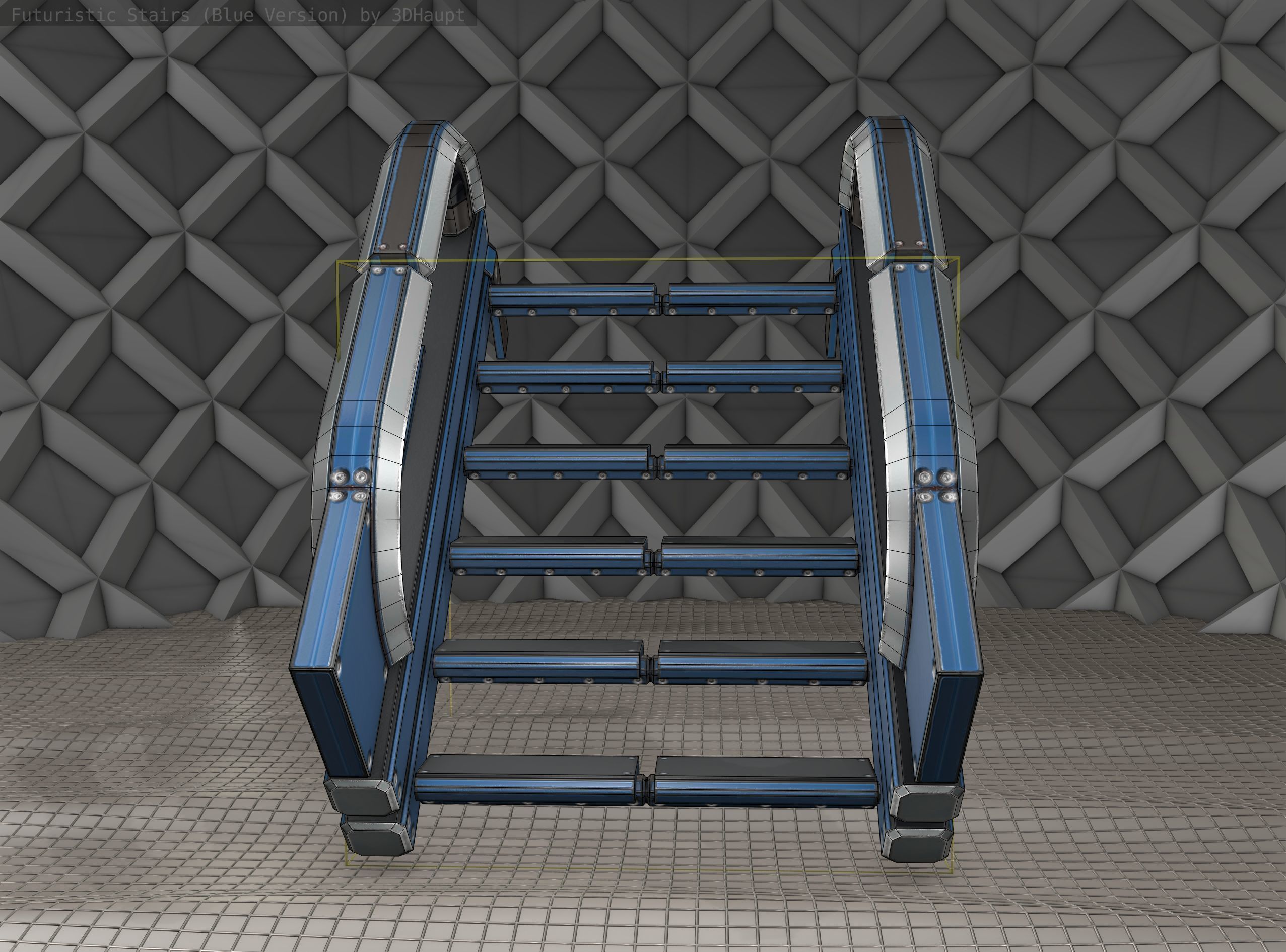 Sci-Fi Stairs - 2 - Blue Version  Low-poly 3D model_13