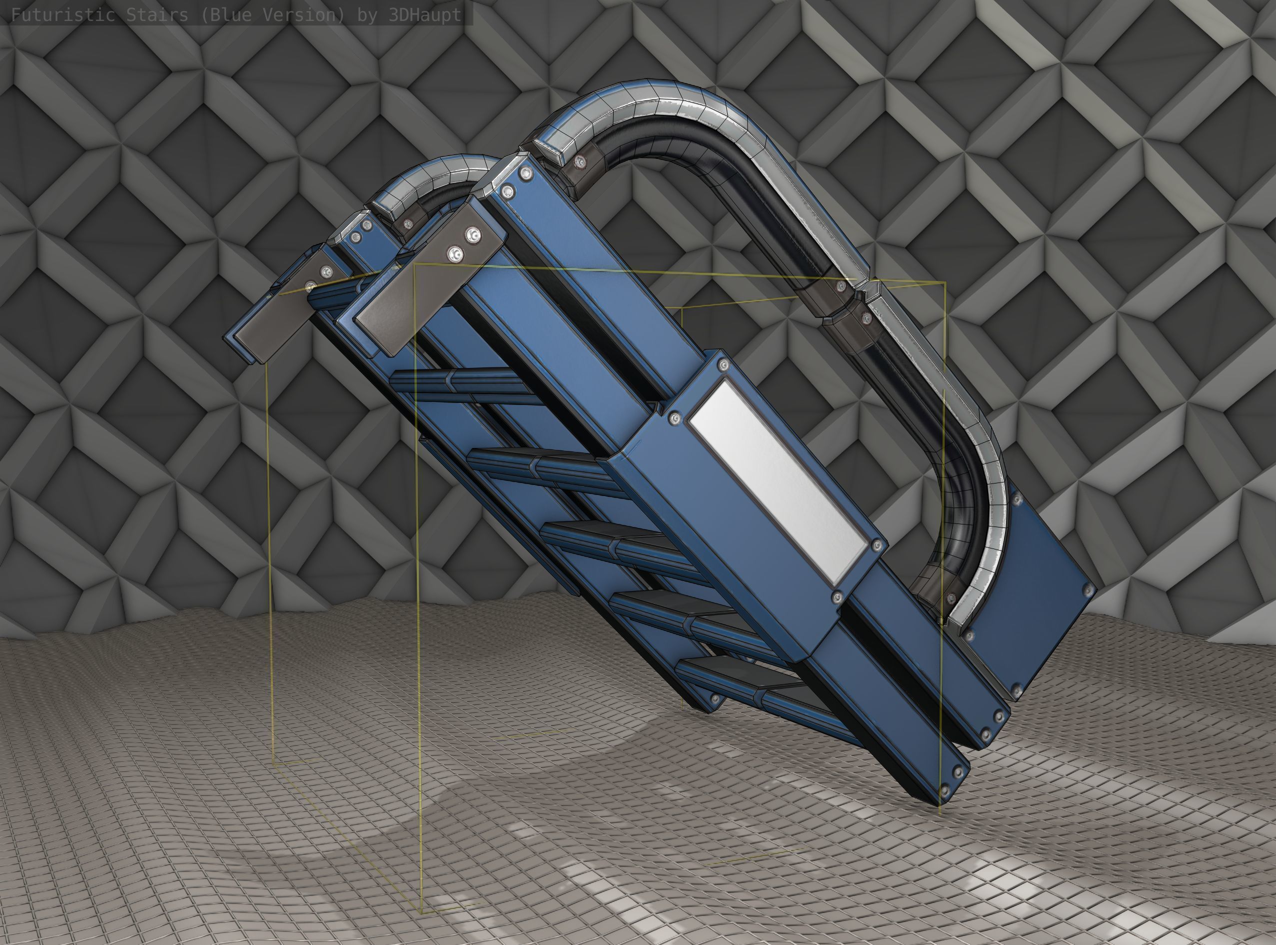 Sci-Fi Stairs - 2 - Blue Version  Low-poly 3D model_11
