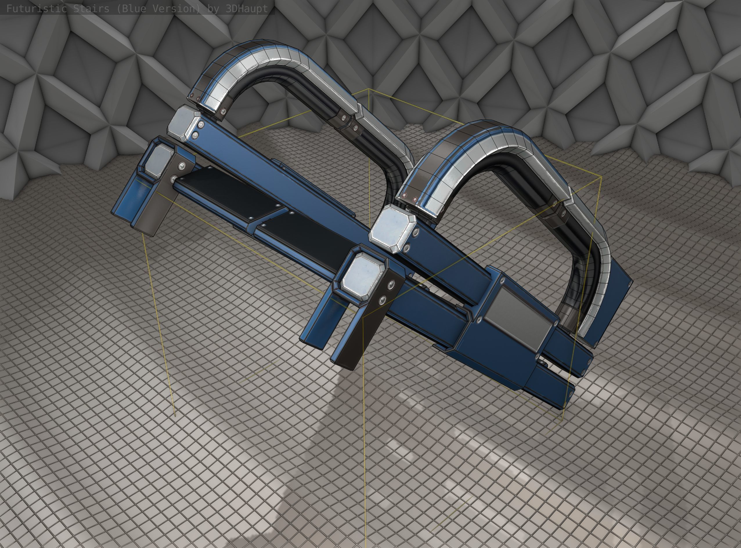 Sci-Fi Stairs - 2 - Blue Version  Low-poly 3D model_3