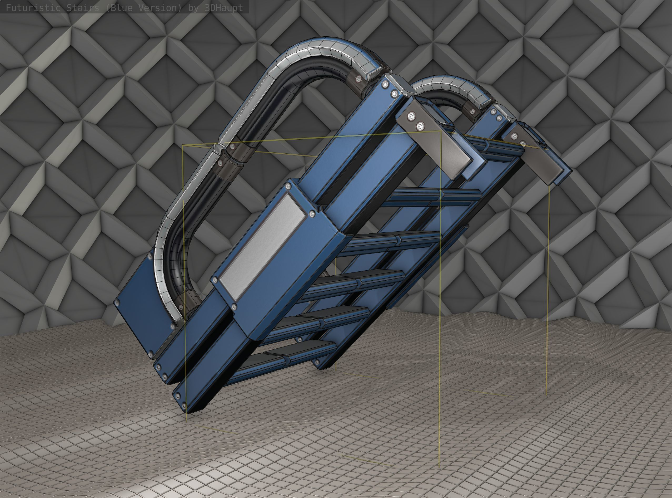 Sci-Fi Stairs - 2 - Blue Version  Low-poly 3D model_9