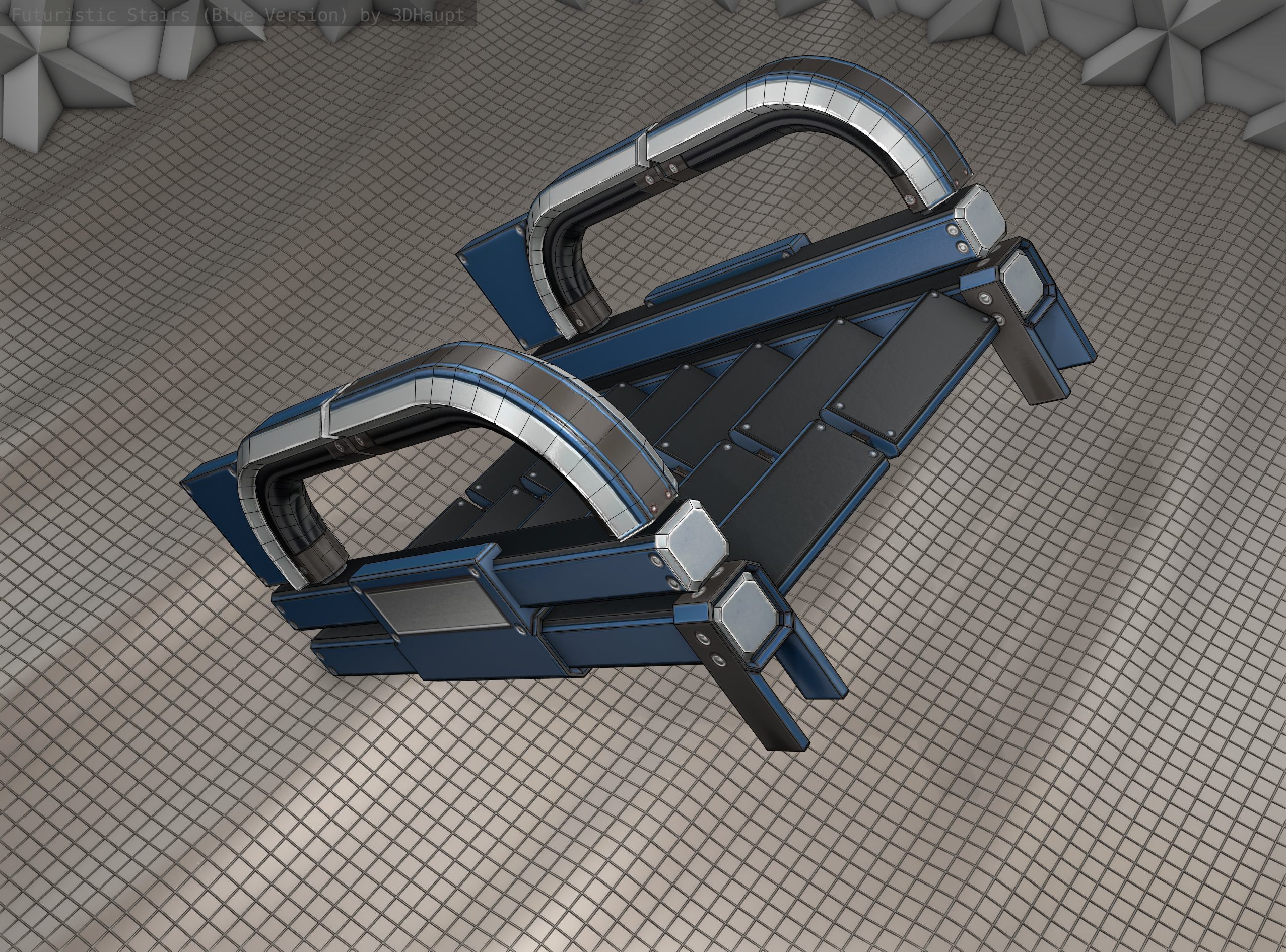 Sci-Fi Stairs - 2 - Blue Version  Low-poly 3D model_16