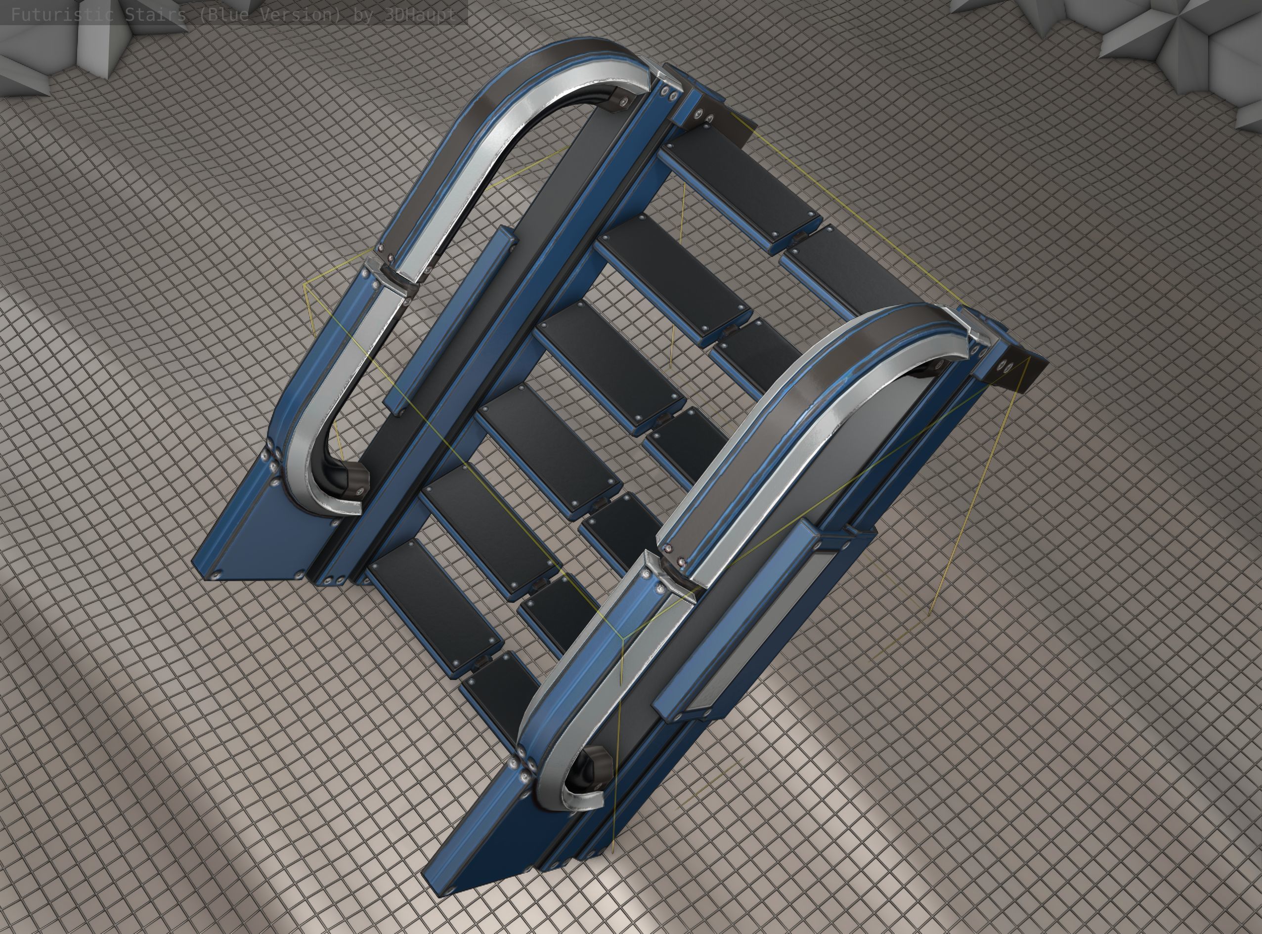 Sci-Fi Stairs - 2 - Blue Version  Low-poly 3D model_15