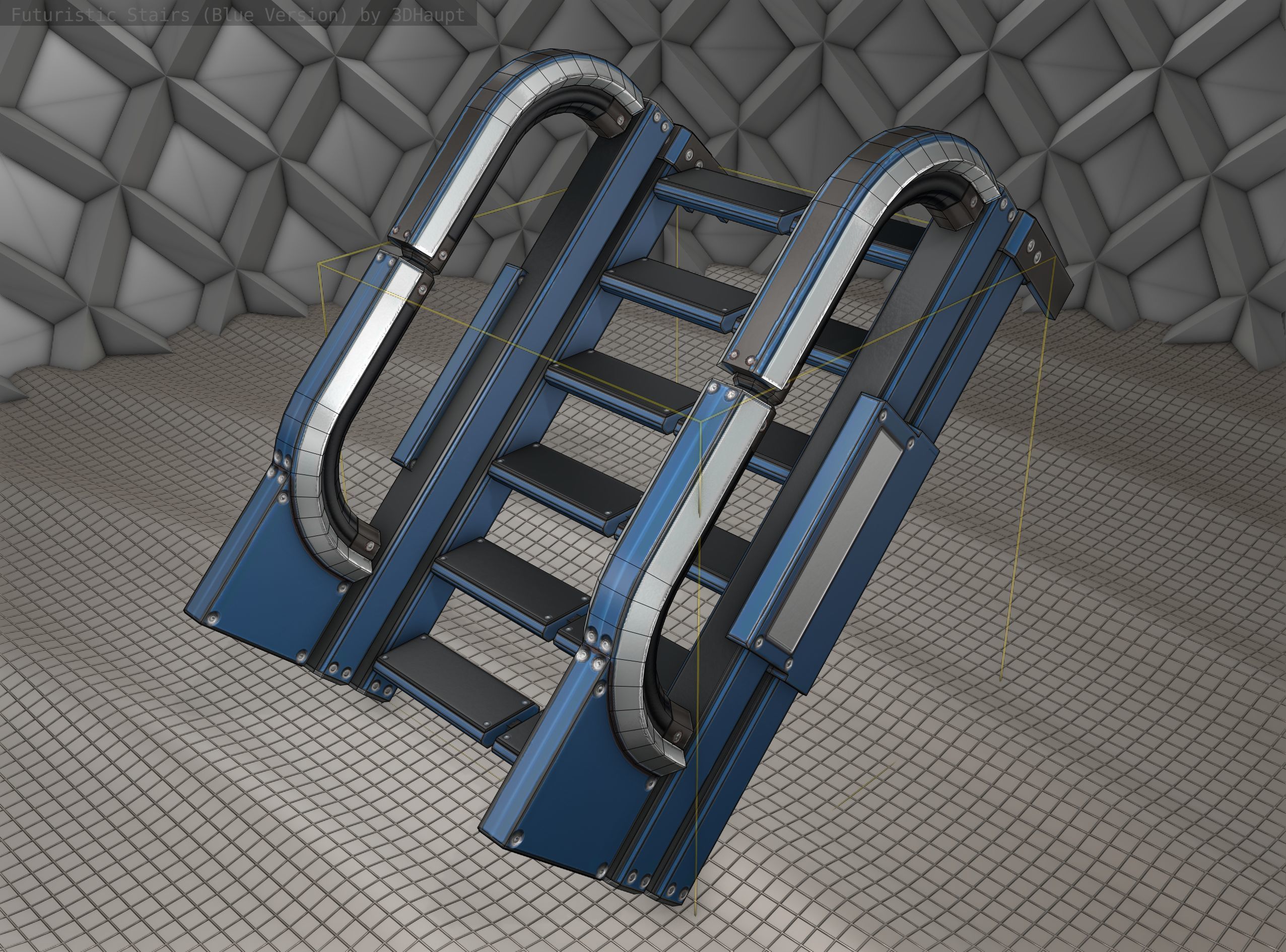 Sci-Fi Stairs - 2 - Blue Version  Low-poly 3D model_7