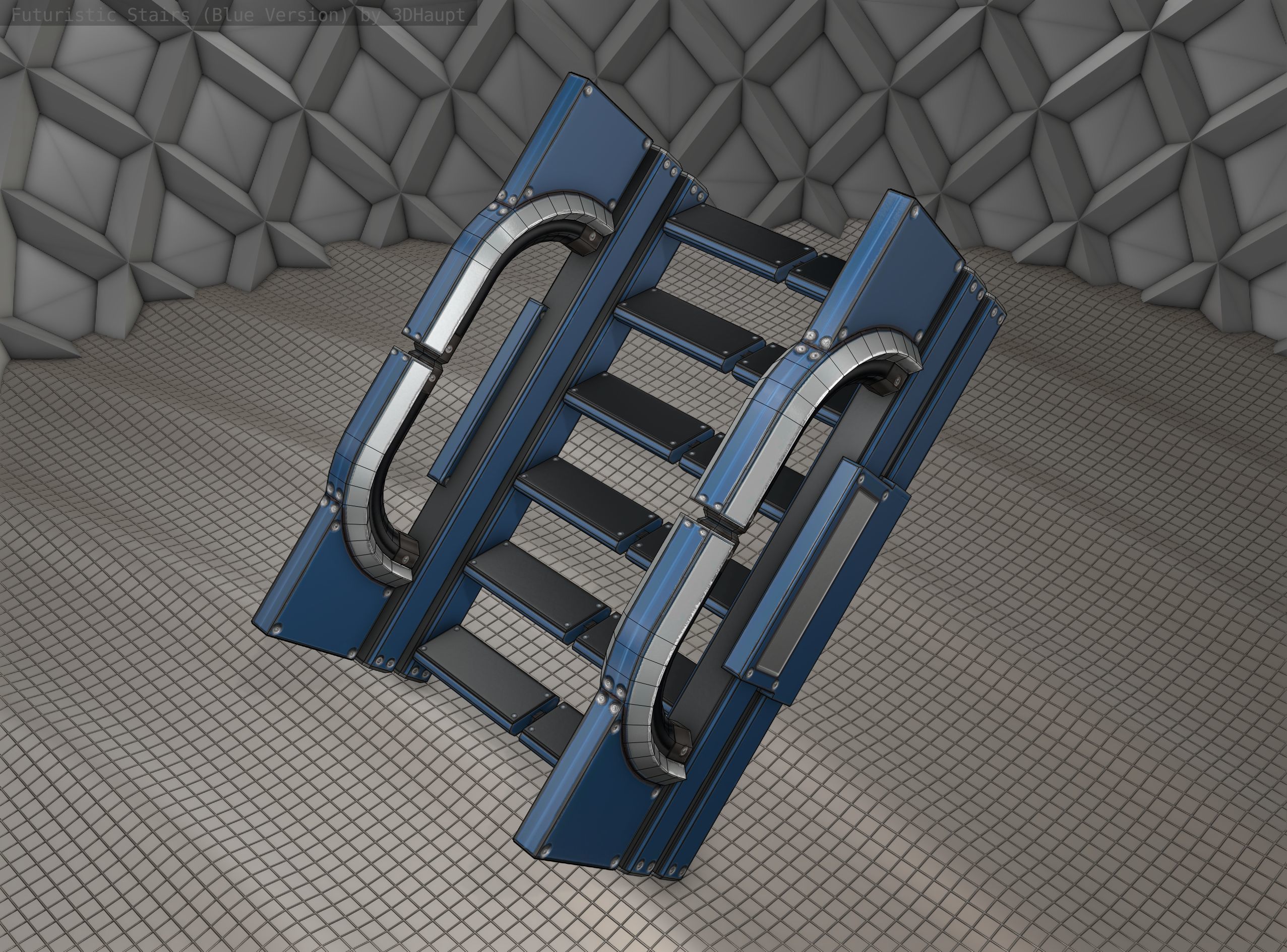 Sci-Fi Stairs - 2 - Blue Version  Low-poly 3D model_24