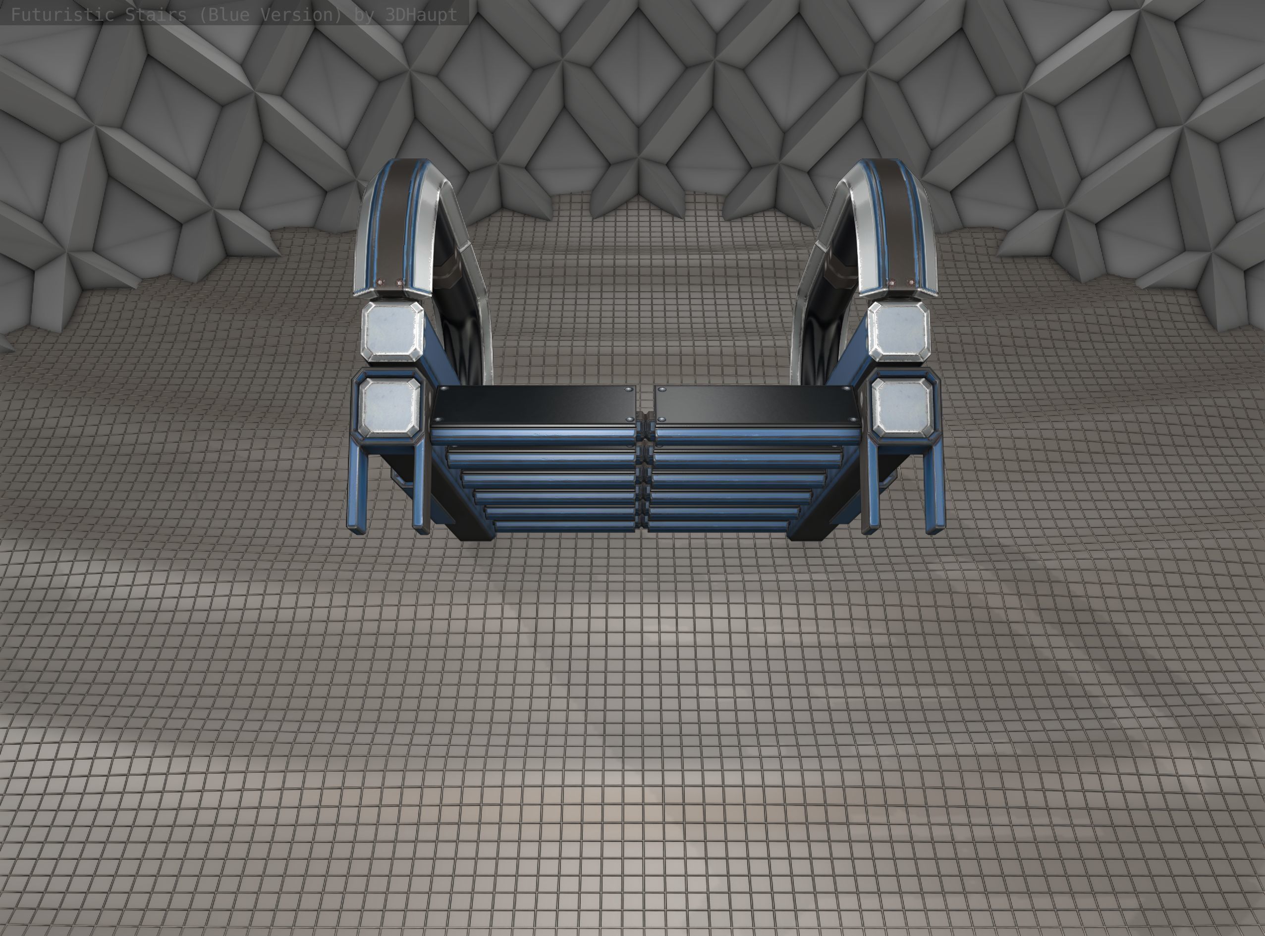 Sci-Fi Stairs - 2 - Blue Version  Low-poly 3D model_2