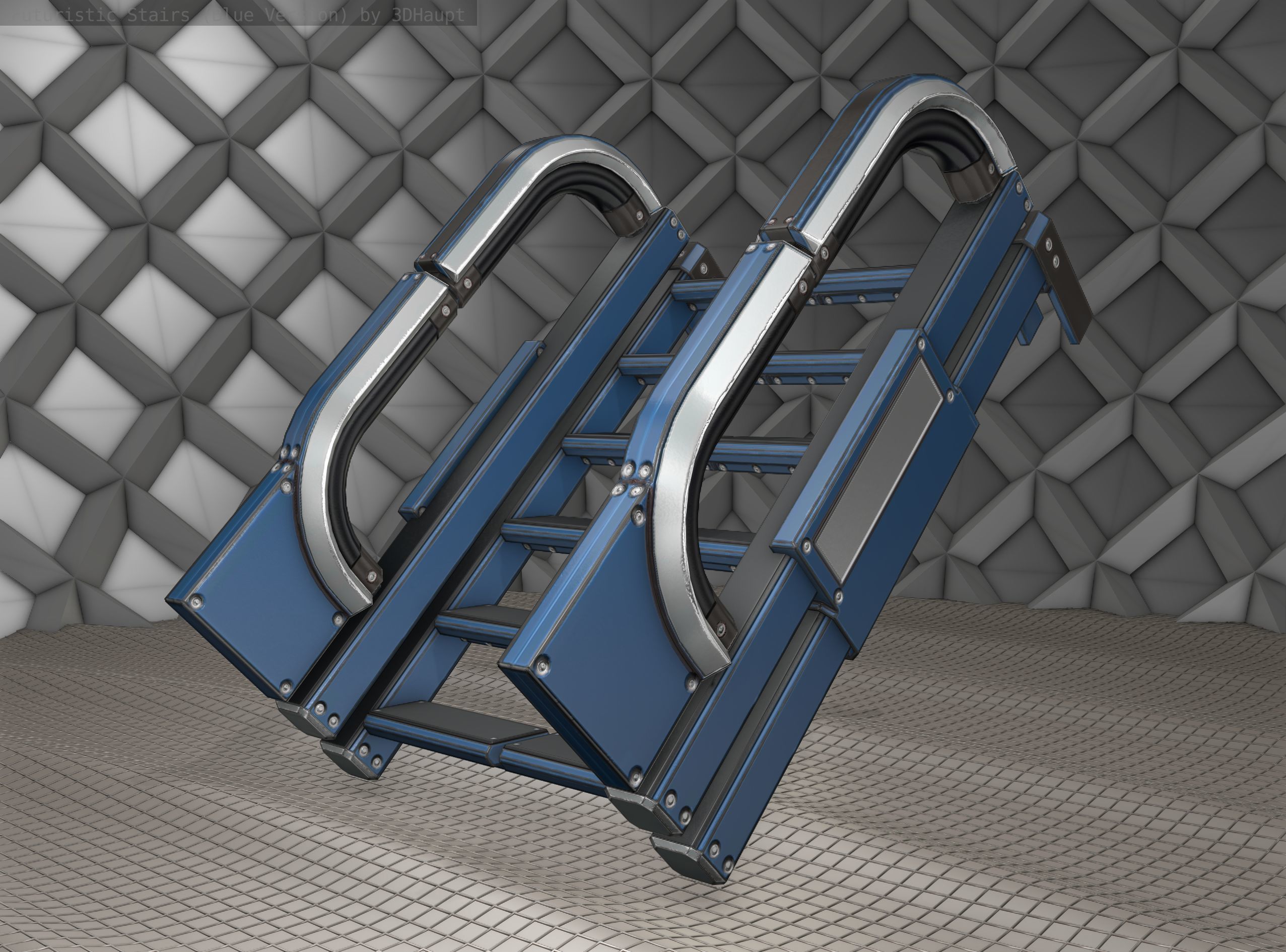 Sci-Fi Stairs - 2 - Blue Version  Low-poly 3D model_8
