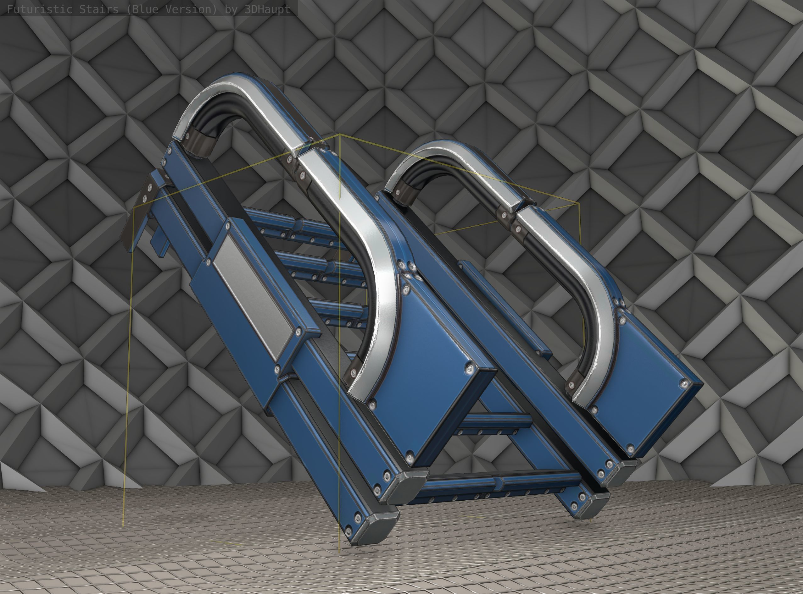 Sci-Fi Stairs - 2 - Blue Version  Low-poly 3D model_21