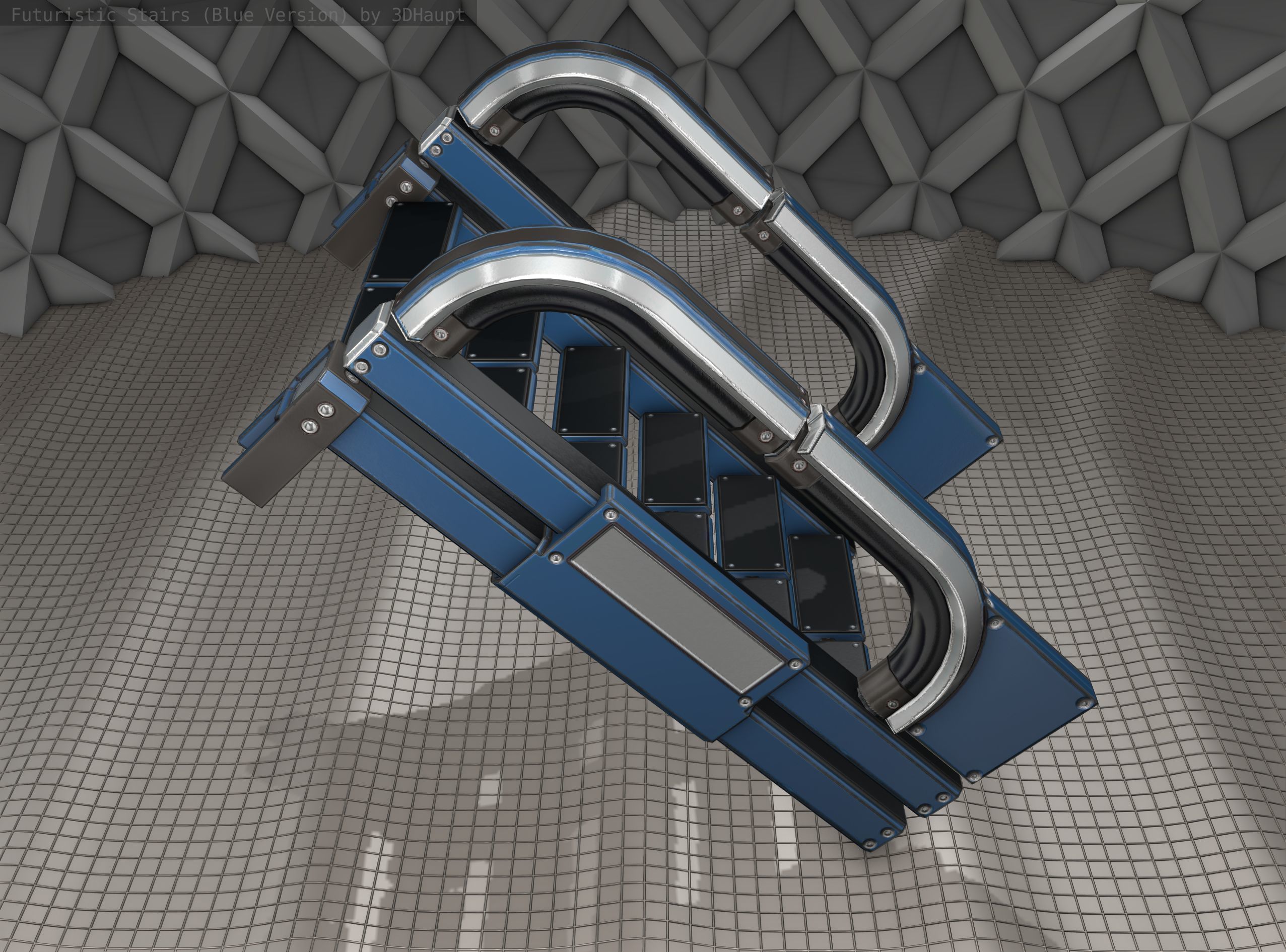 Sci-Fi Stairs - 2 - Blue Version  Low-poly 3D model_4