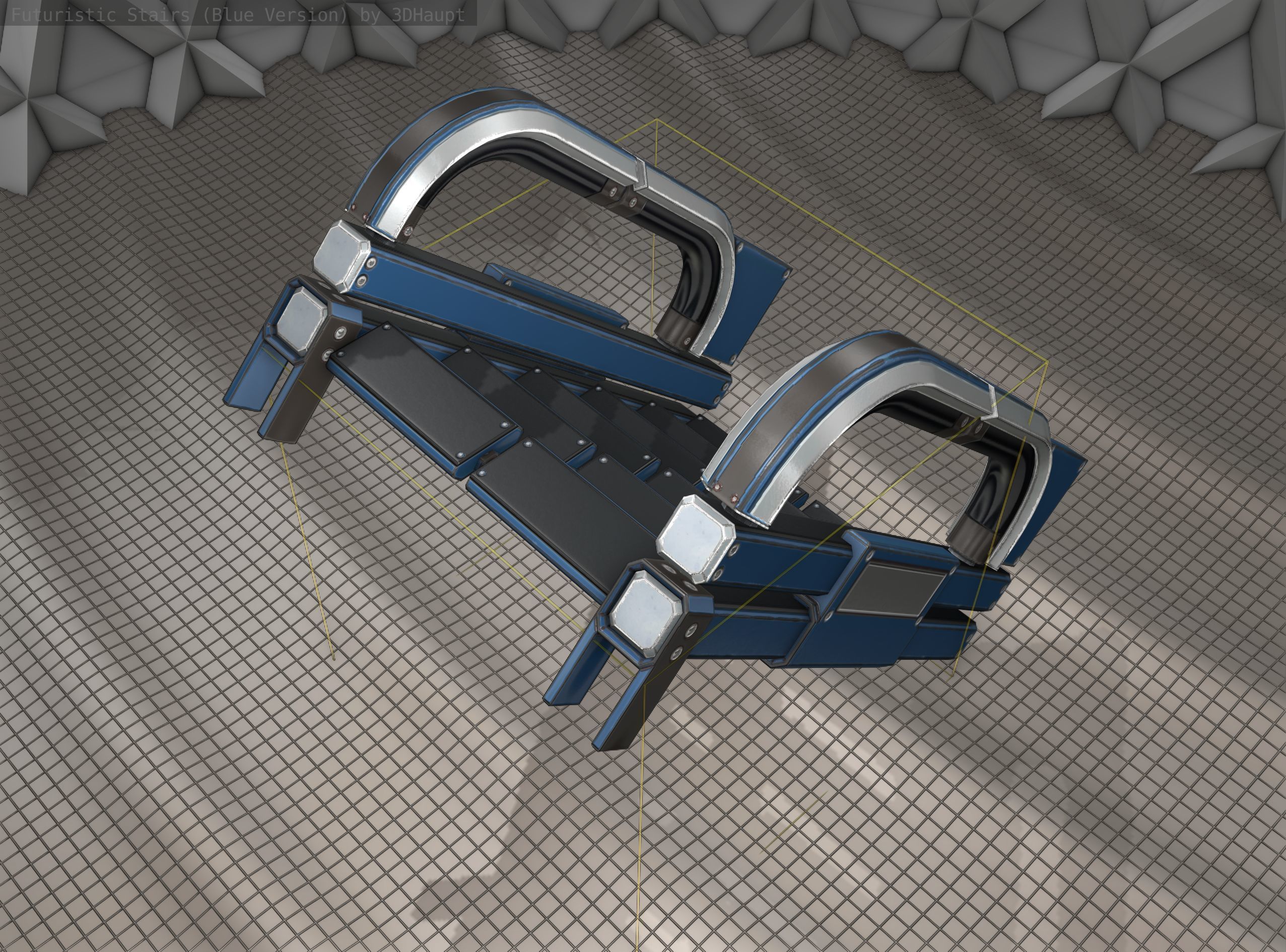 Sci-Fi Stairs - 2 - Blue Version  Low-poly 3D model_17