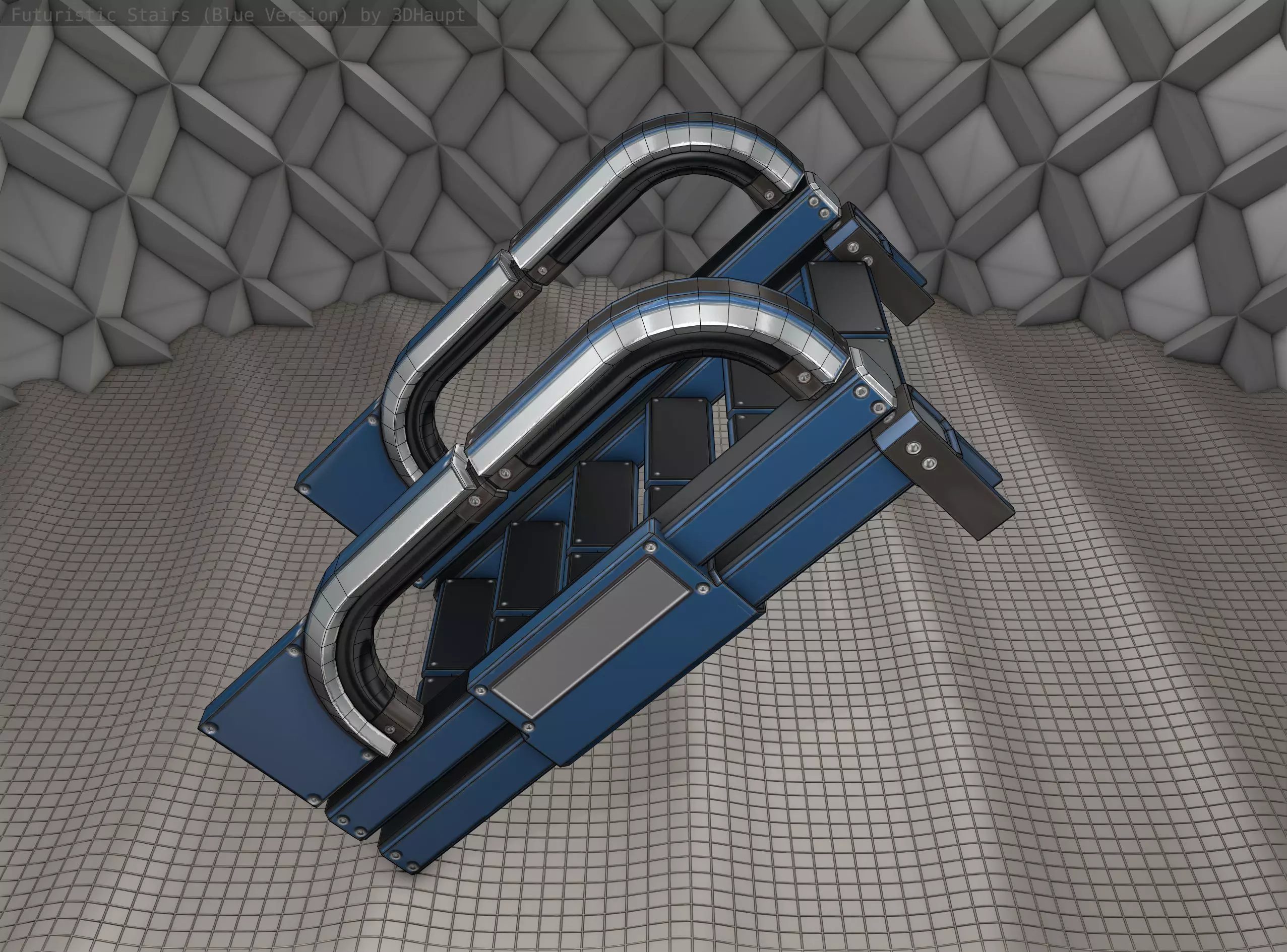 Sci-Fi Stairs - 2 - Blue Version  Low-poly 3D model_0