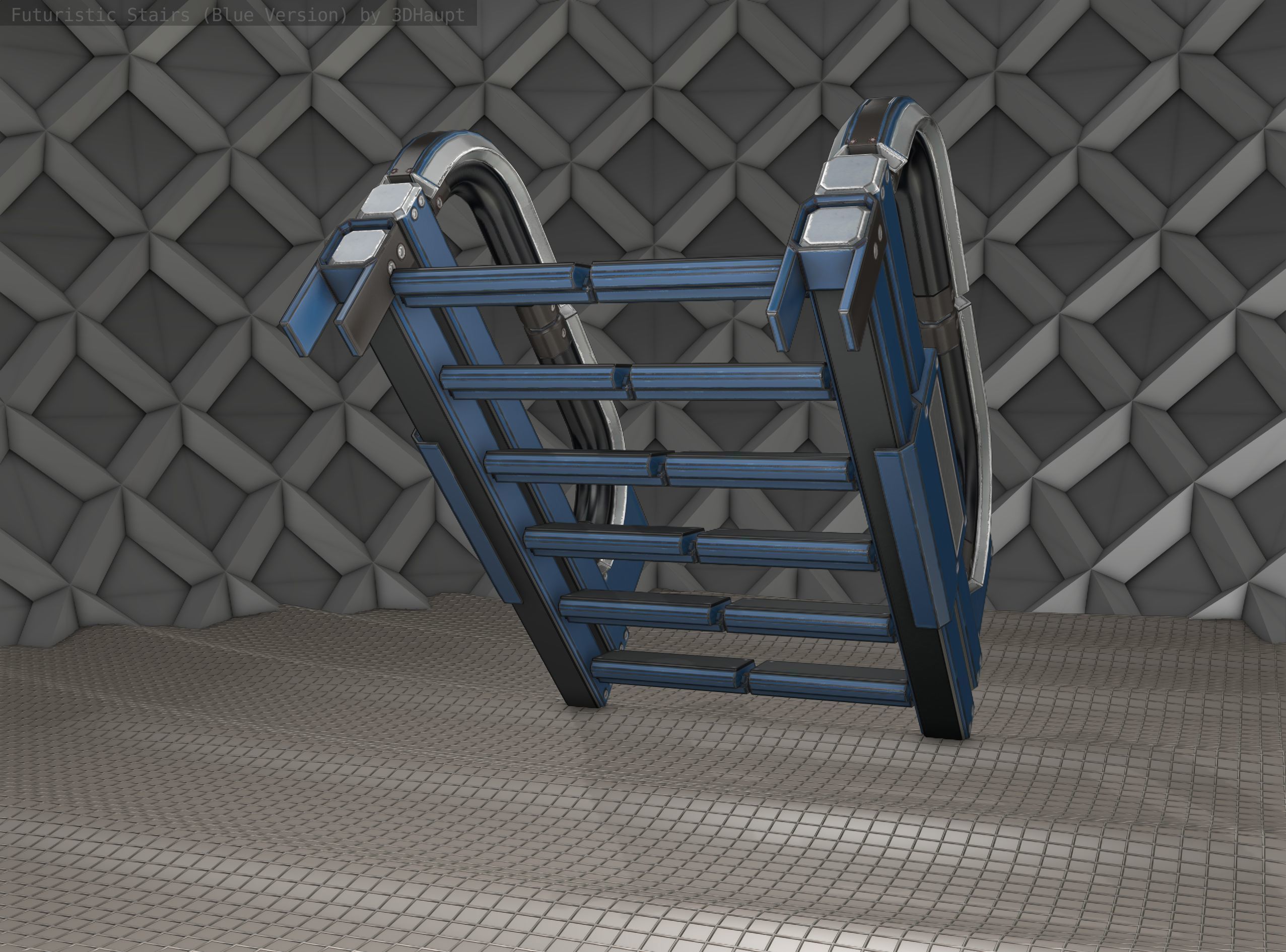 Sci-Fi Stairs - 2 - Blue Version  Low-poly 3D model_10