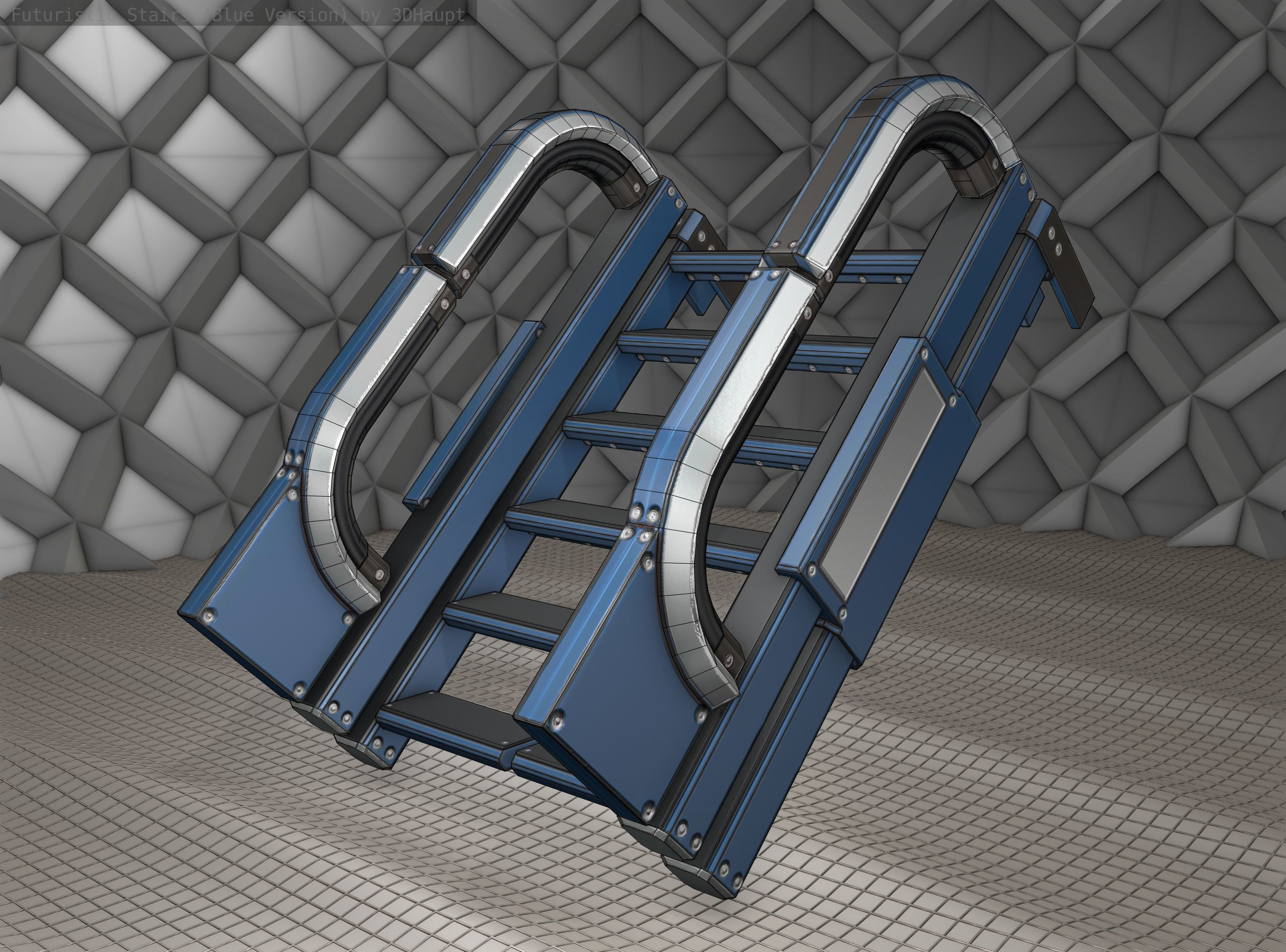 Sci-Fi Stairs - 2 - Blue Version  Low-poly 3D model_22