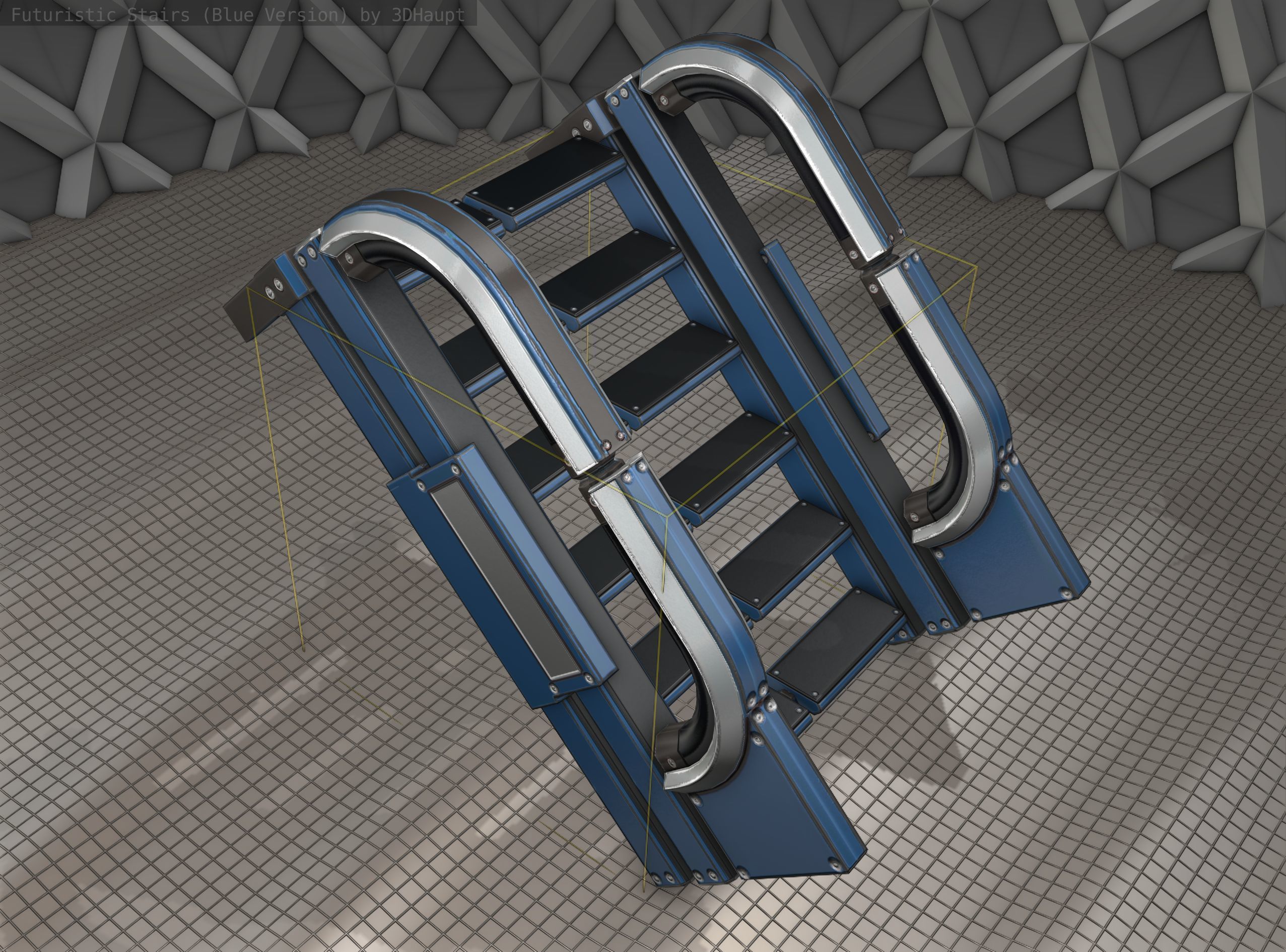 Sci-Fi Stairs - 2 - Blue Version  Low-poly 3D model_19